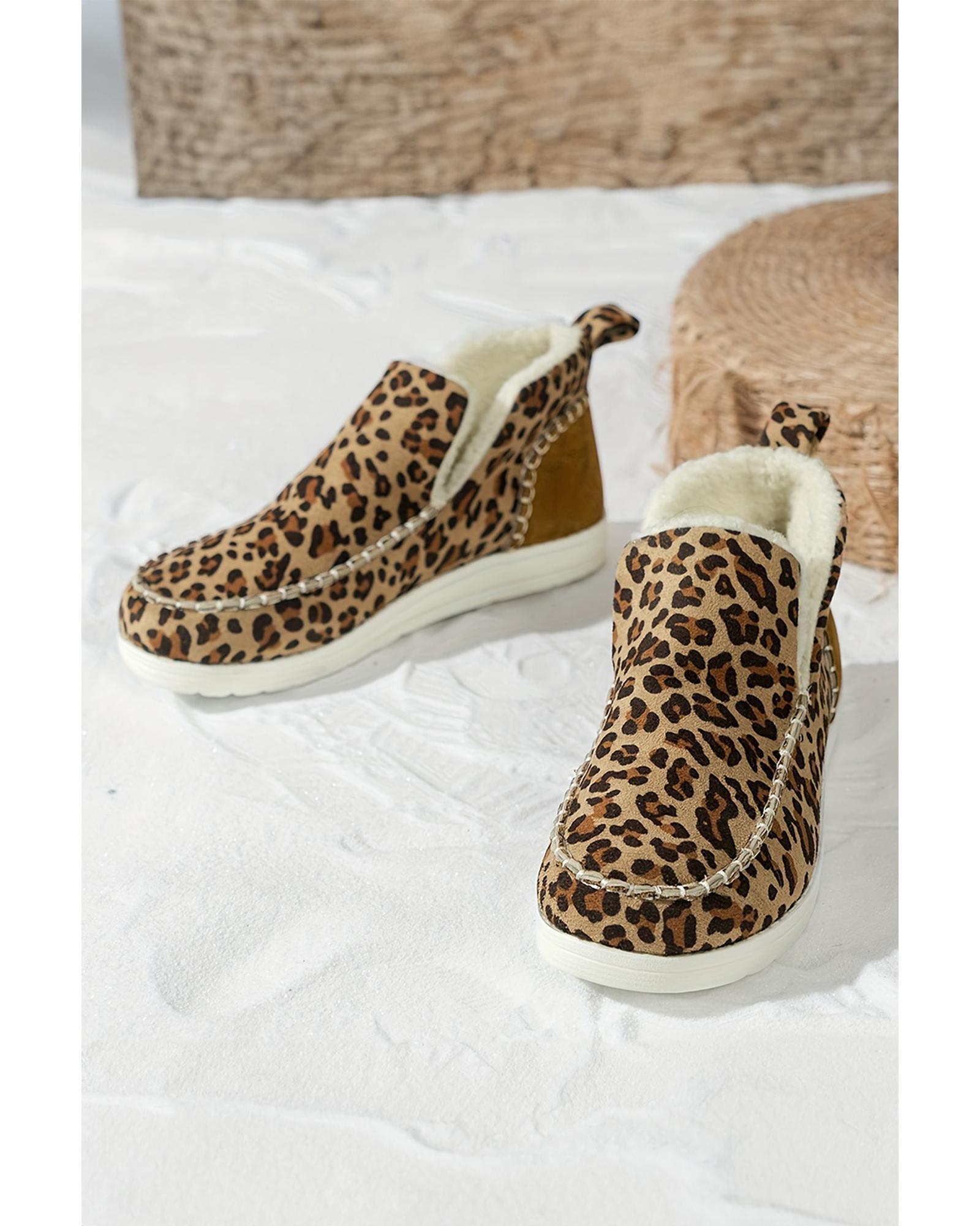 Brown Leopard Print Ankle Patched Flat Winter Fur Boots - 38 EU