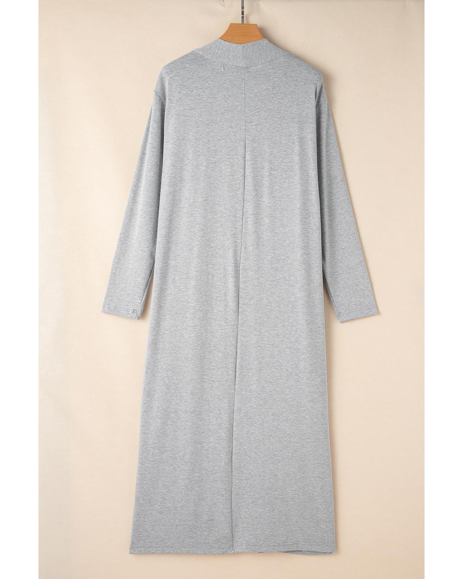 Light Grey Split Long Cardigan and Skinny Pants Lounge Set - S