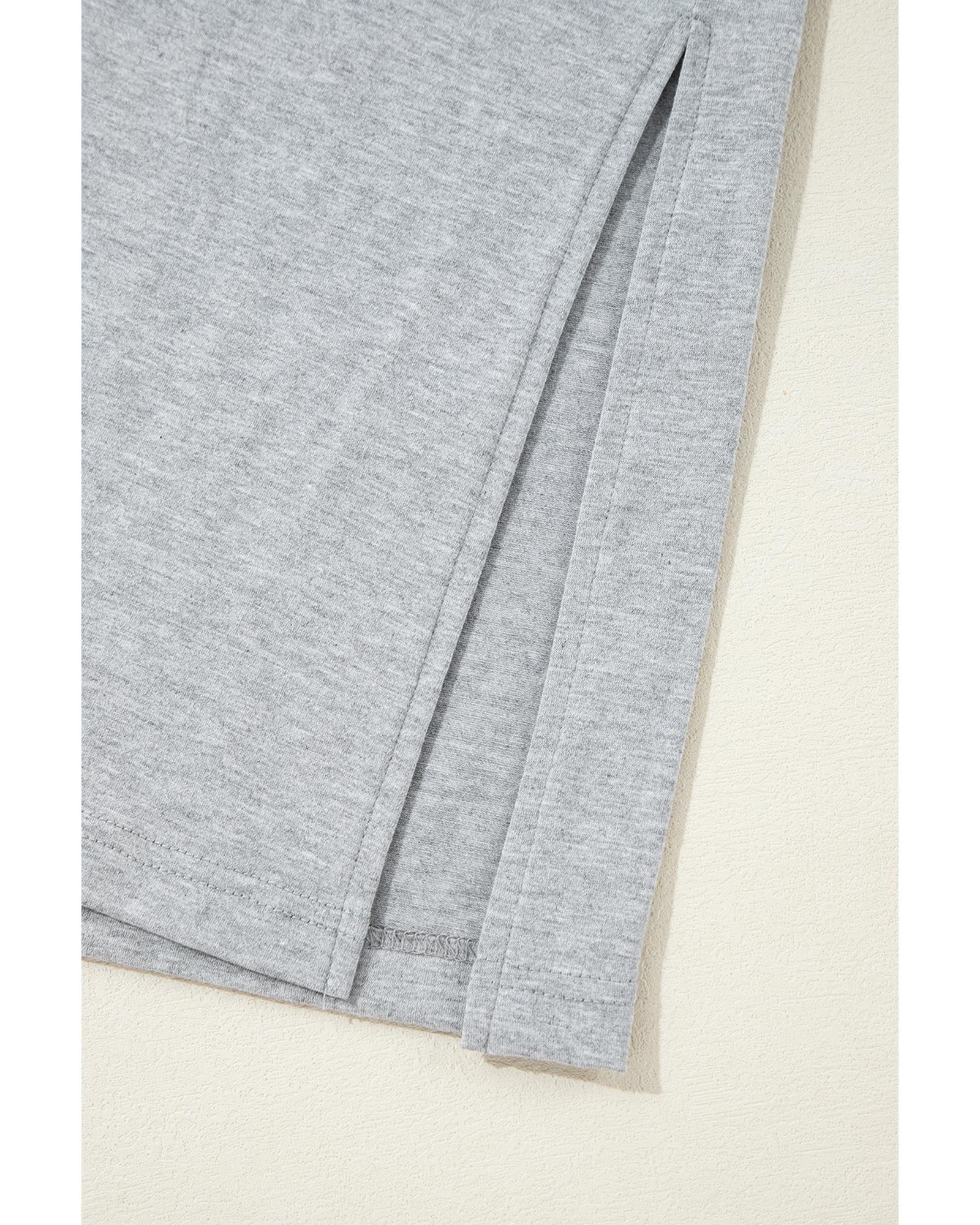 Light Grey Split Long Cardigan and Skinny Pants Lounge Set - XL