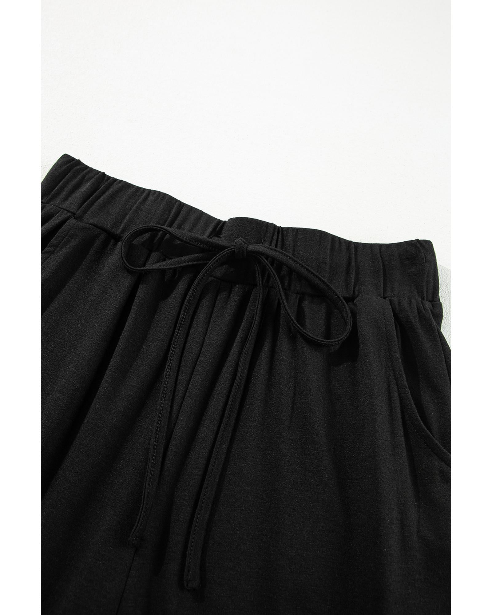 Black Split Long Cardigan and Skinny Pants Lounge Set - L