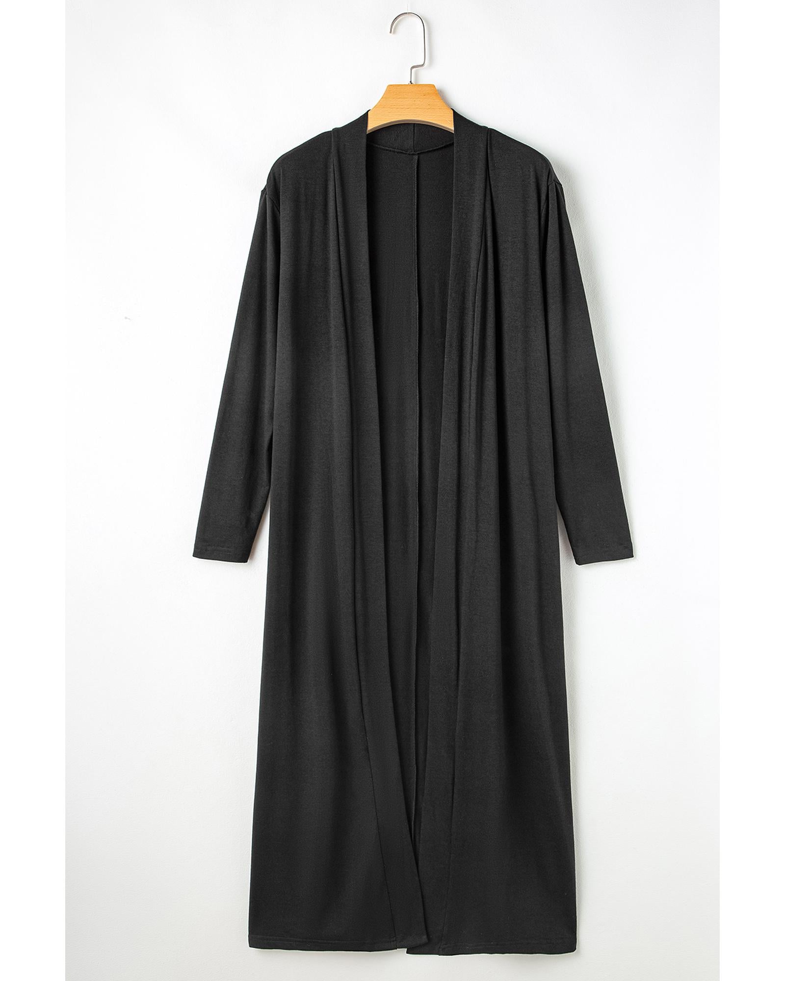 Black Split Long Cardigan and Skinny Pants Lounge Set - M
