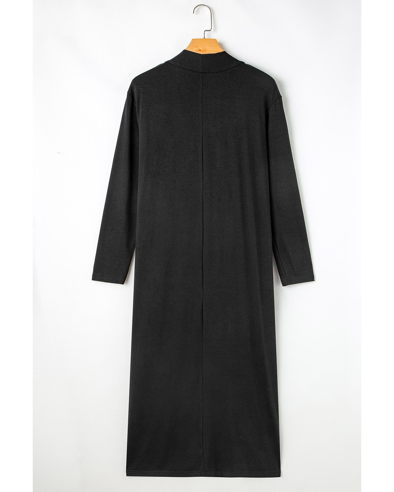 Black Split Long Cardigan and Skinny Pants Lounge Set - S