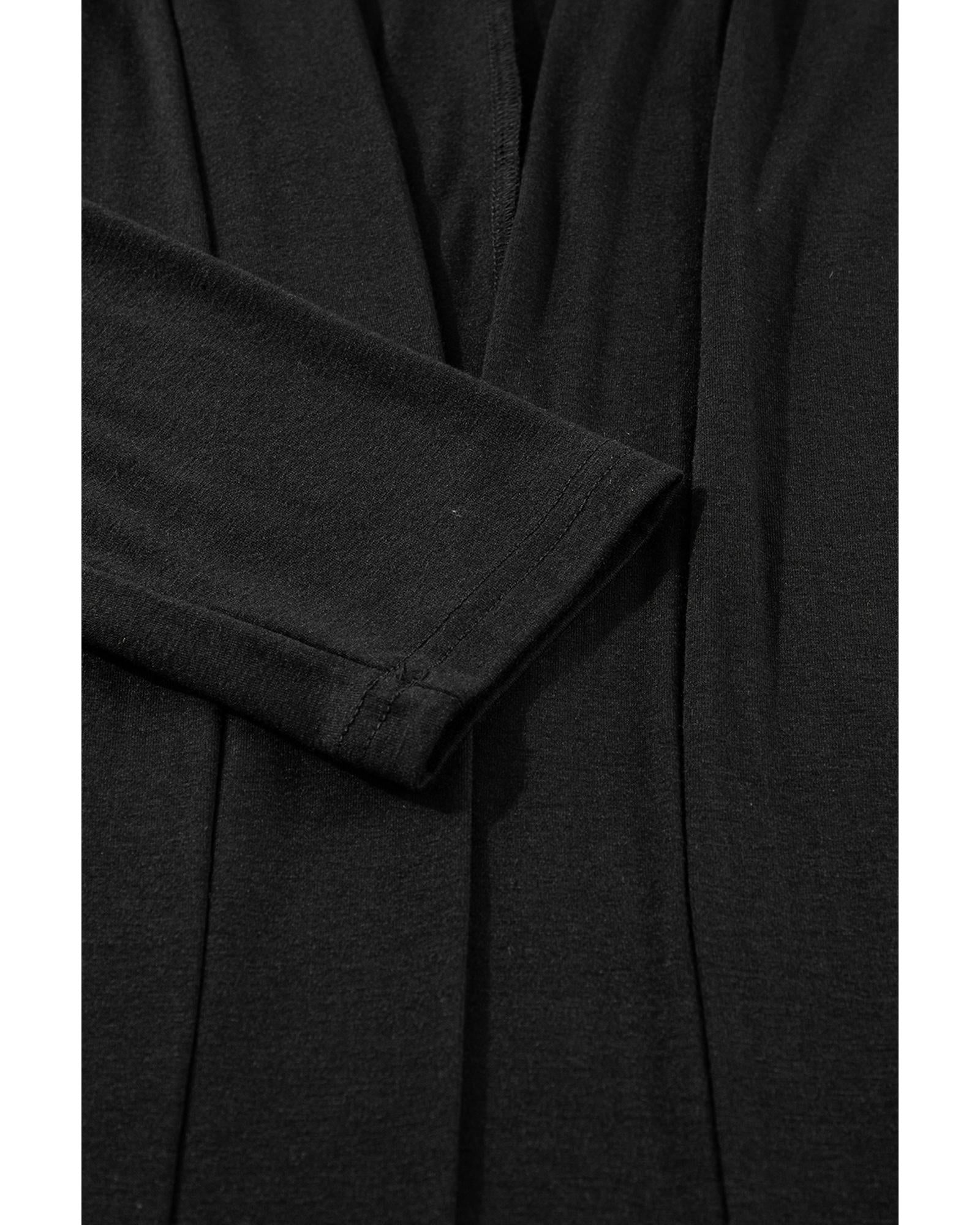 Black Split Long Cardigan and Skinny Pants Lounge Set - S