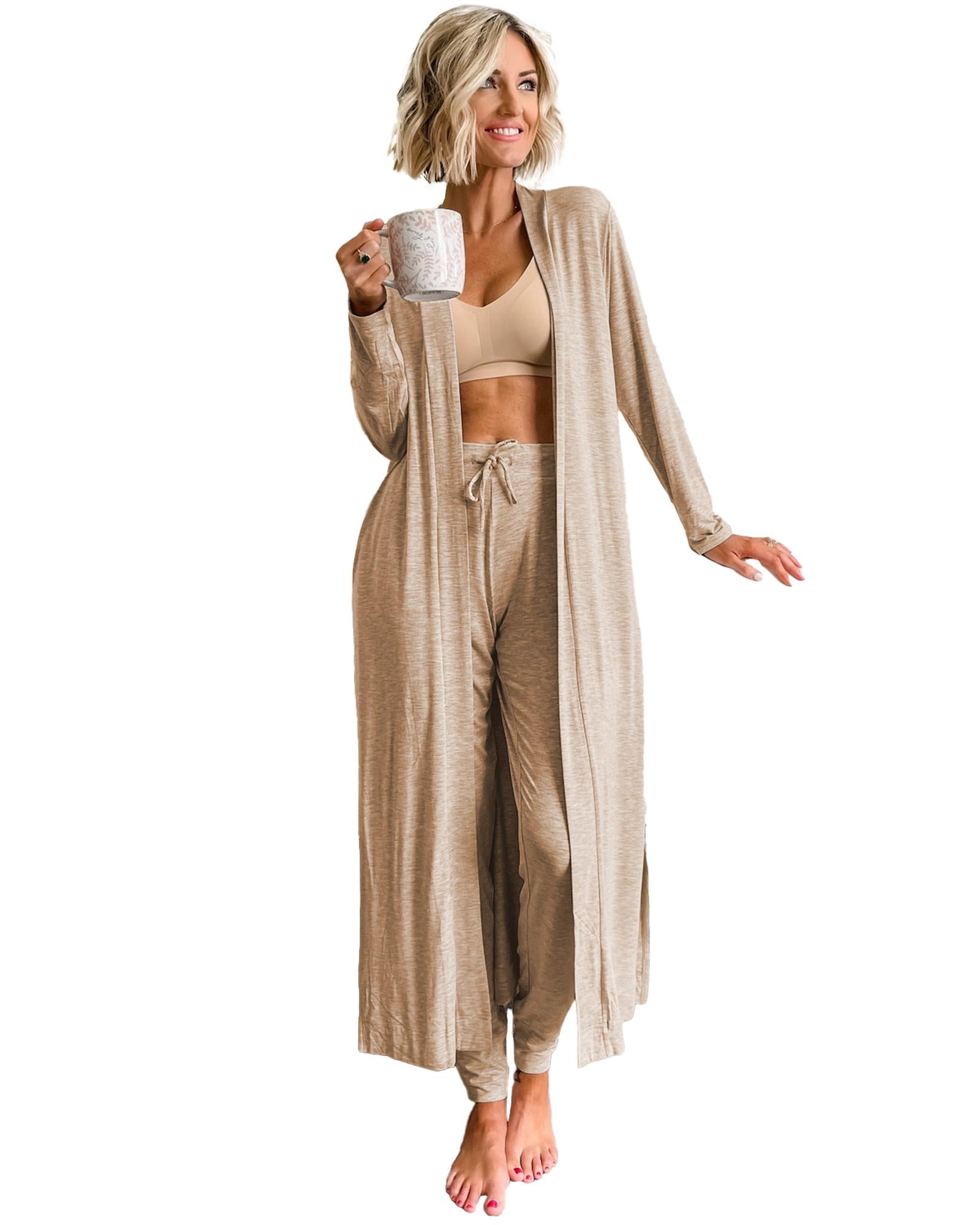 Parchment Split Long Cardigan and Skinny Pants Lounge Set - M