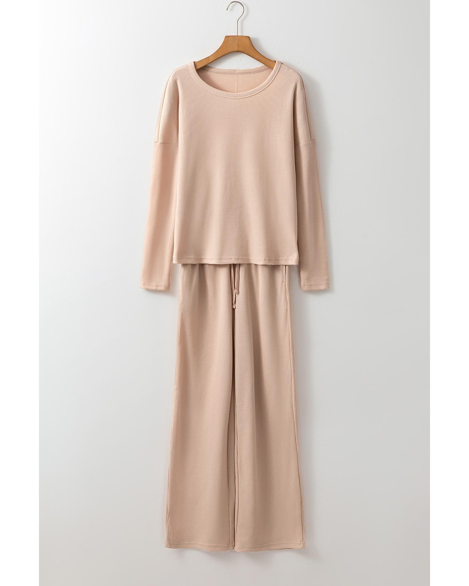 Parchment Textured Long Sleeve T Shirt and Pants Lounge Set - M