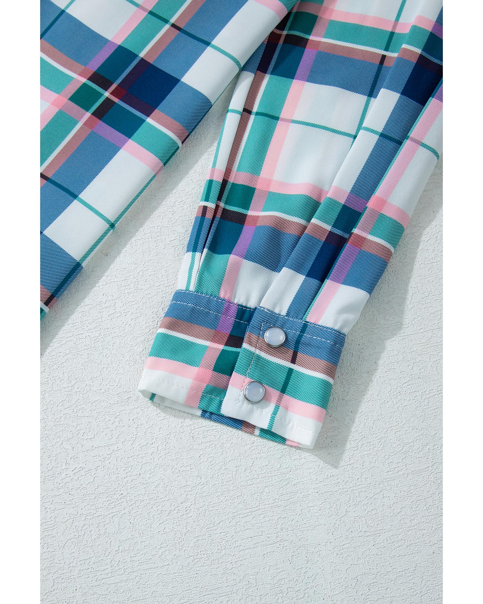 Blue Plaid Print Shirt and Shorts 2Pcs Lounge Set - L
