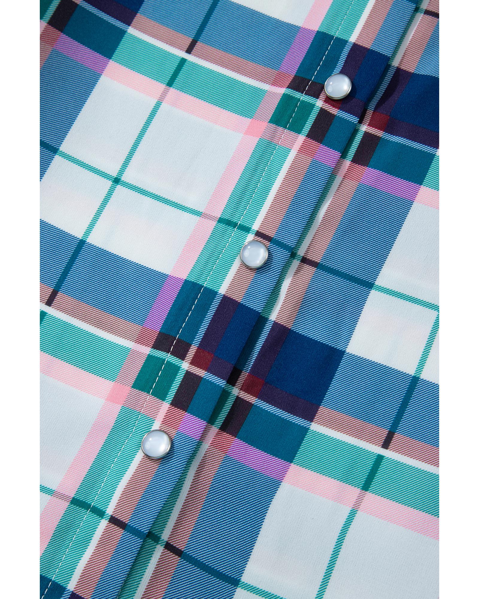 Blue Plaid Print Shirt and Shorts 2Pcs Lounge Set - L