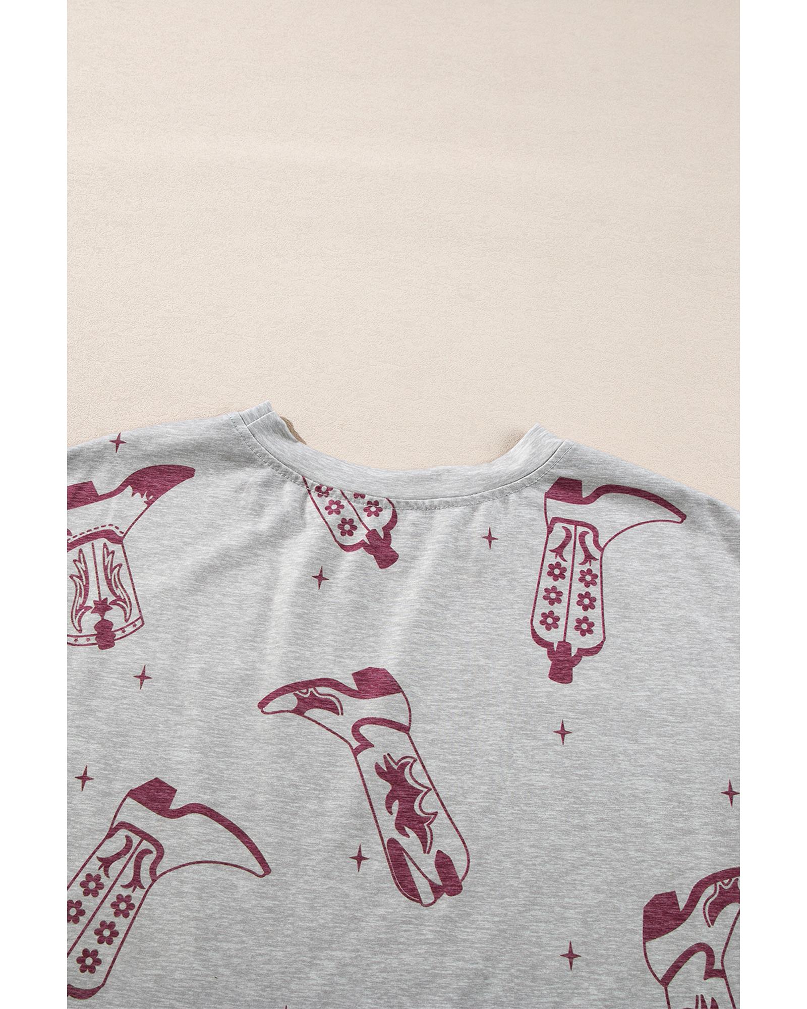Gray Cowgirl Boots Printed Long Sleeve Top Pants Lounge Set - XL