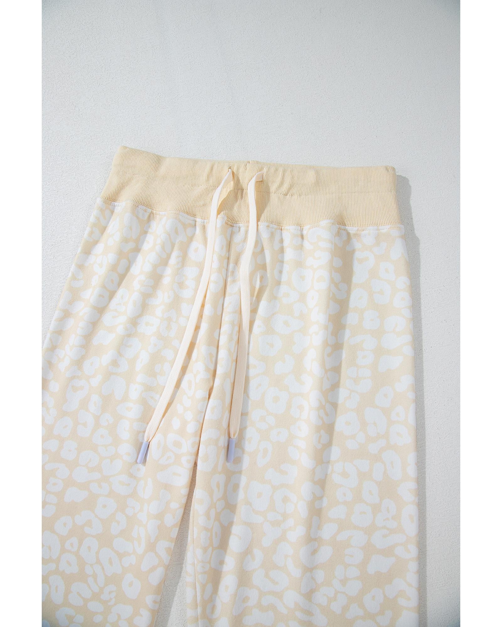 White Cheetah Print Two Piece Loose Fit Cozy Loungewear - L