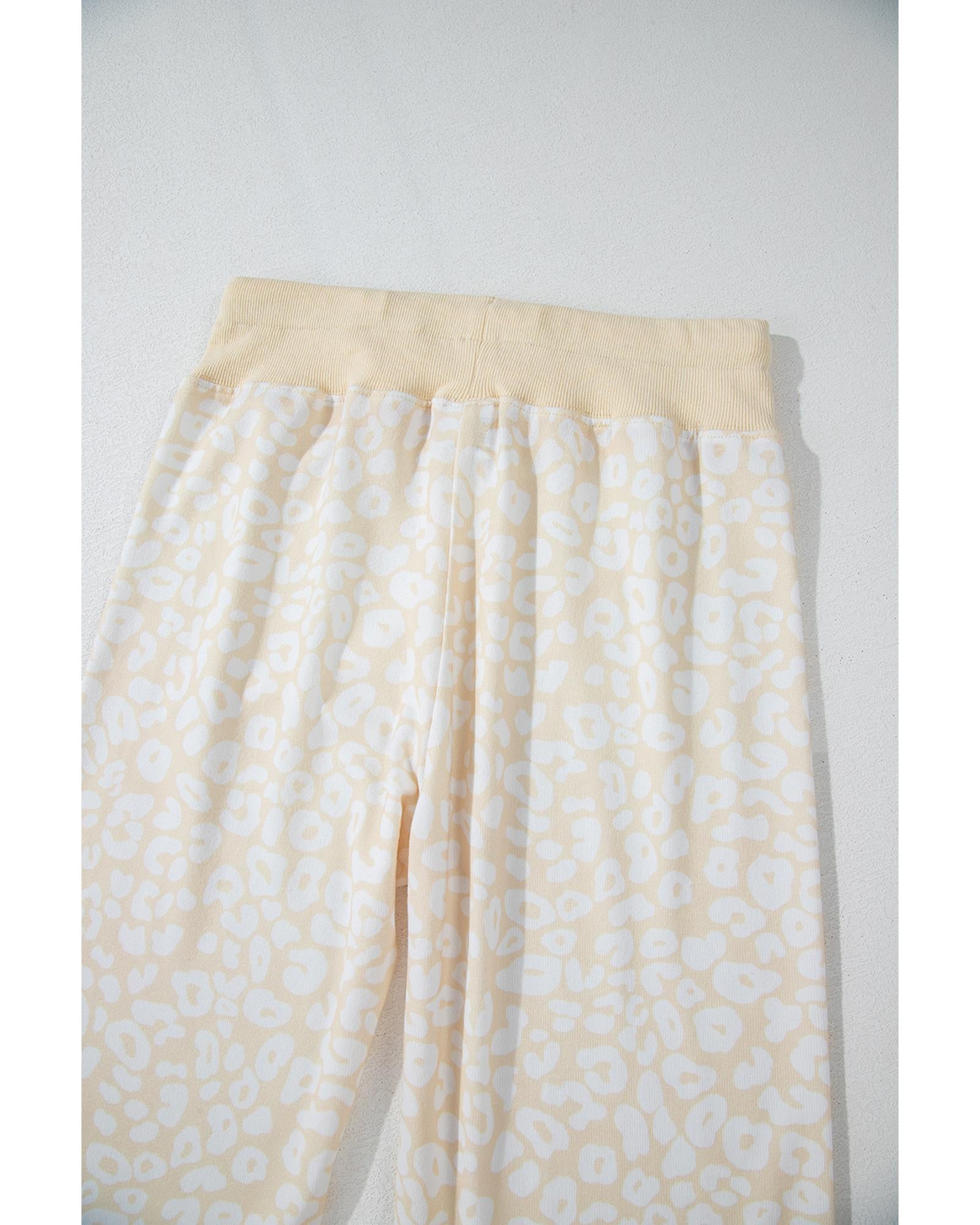White Cheetah Print Two Piece Loose Fit Cozy Loungewear - L