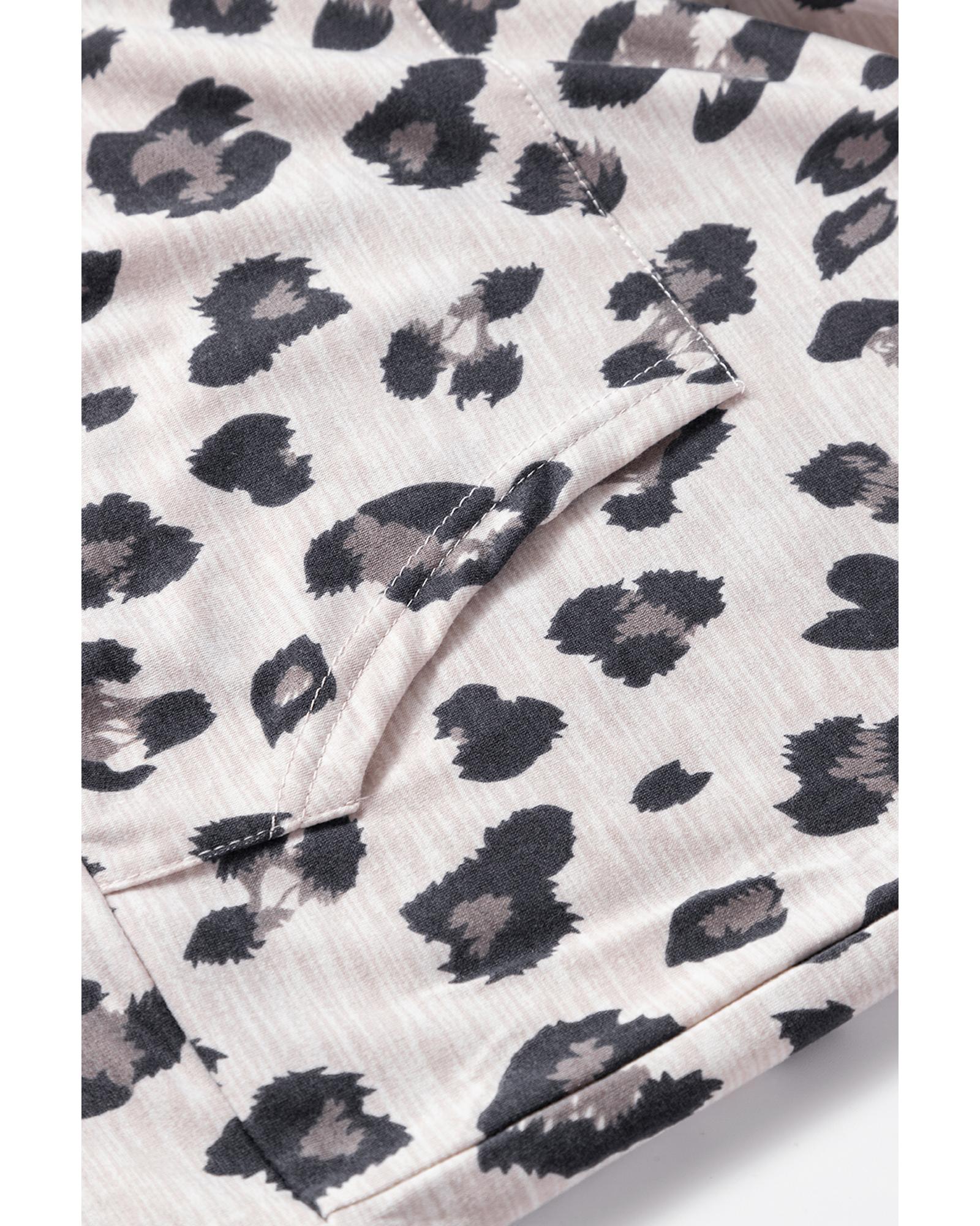 Khaki Leopard Print Drawstring Hoodie and Skinny Pants Lounge Set - S