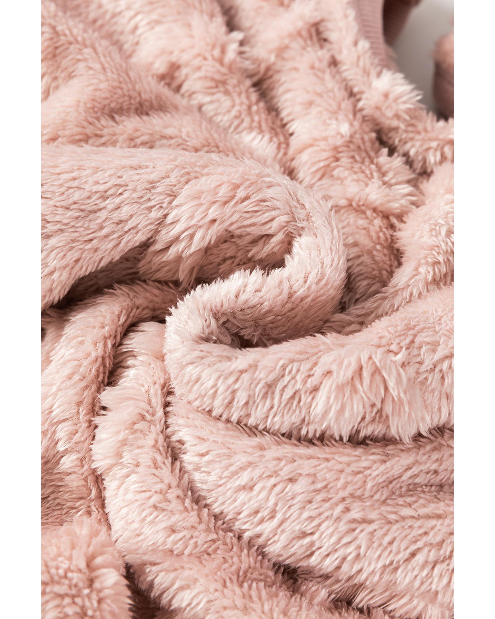 Light Pink Textured Leopard Fleece Loose Two Piece Lounge Set - 2XL