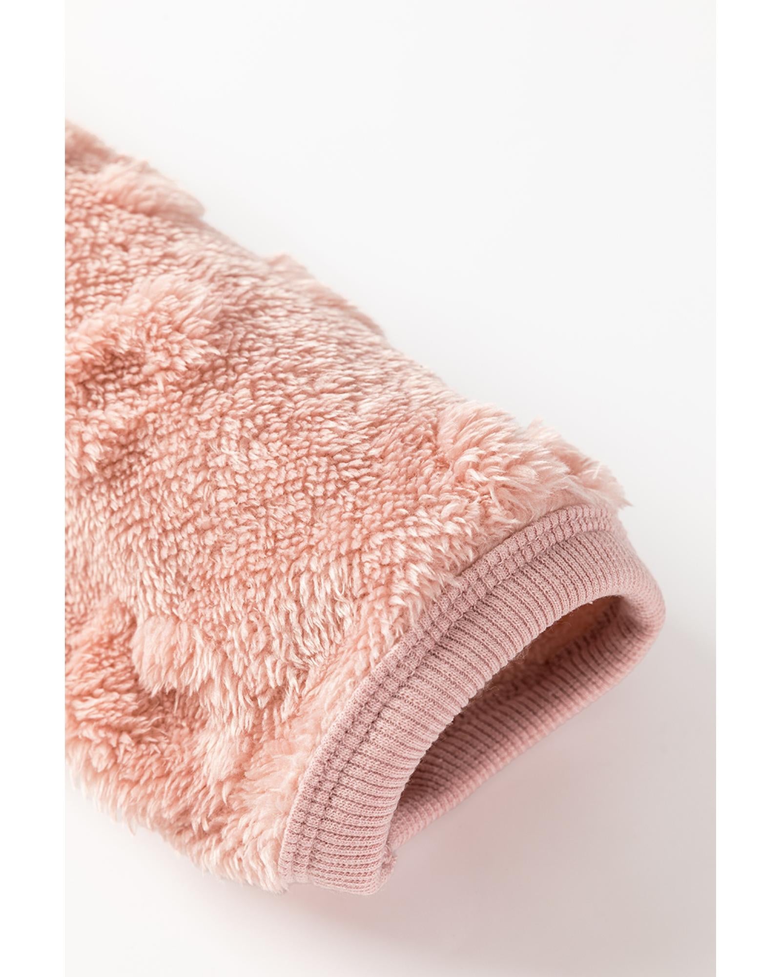 Light Pink Textured Leopard Fleece Loose Two Piece Lounge Set - L