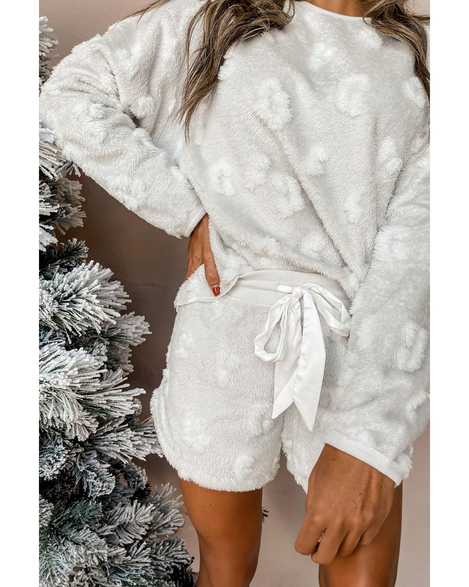 Light Grey Textured Leopard Fleece Loose Two Piece Lounge Set - L