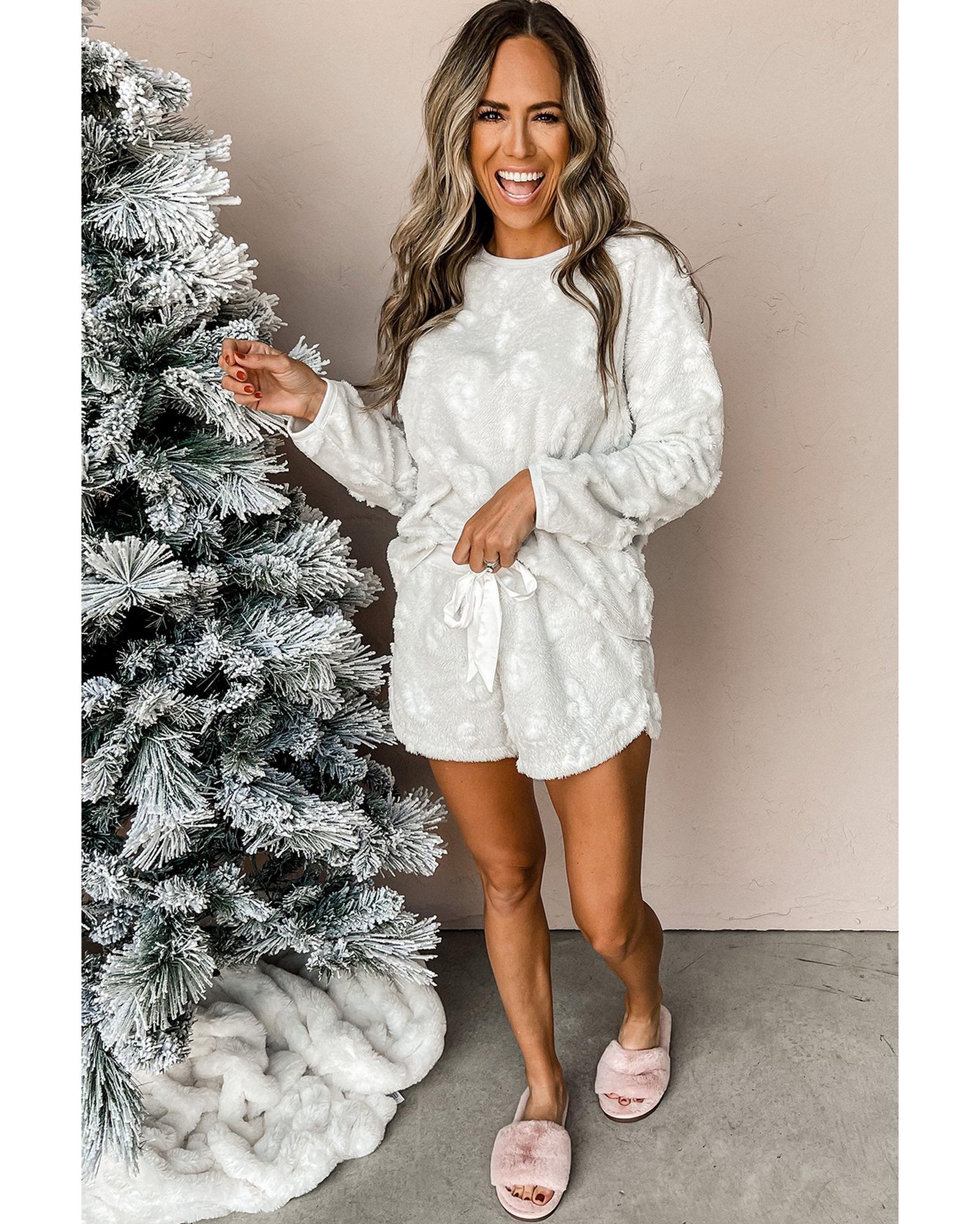 Light Grey Textured Leopard Fleece Loose Two Piece Lounge Set - M