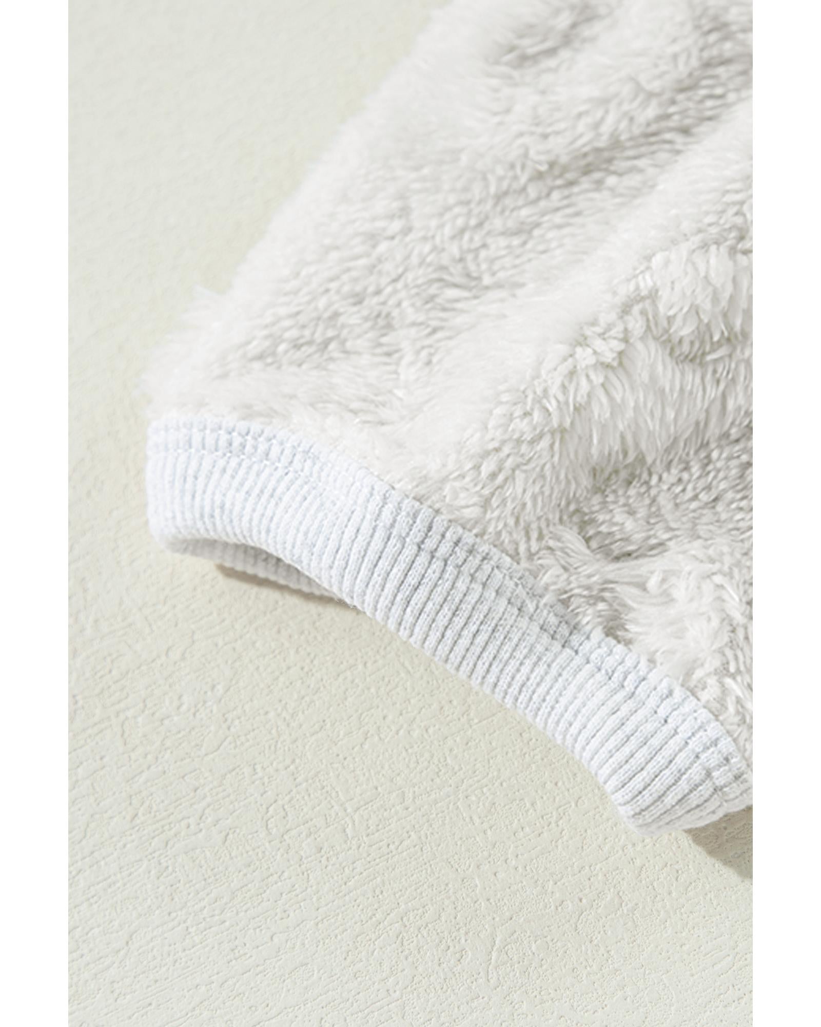 Light Grey Textured Leopard Fleece Loose Two Piece Lounge Set - M
