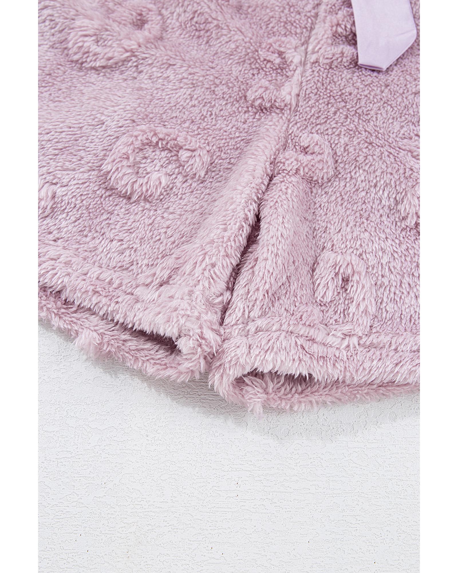 Lavendula Textured Leopard Fleece Loose Two Piece Lounge Set - L