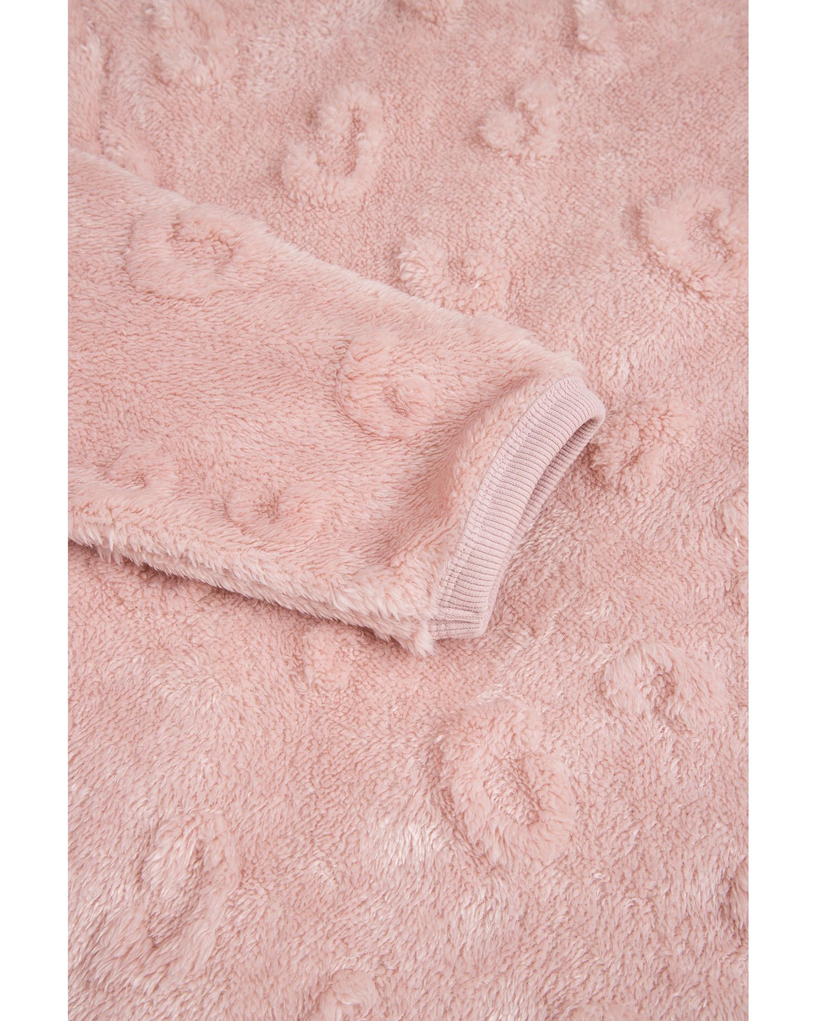 Lavendula Textured Leopard Fleece Loose Two Piece Lounge Set - M
