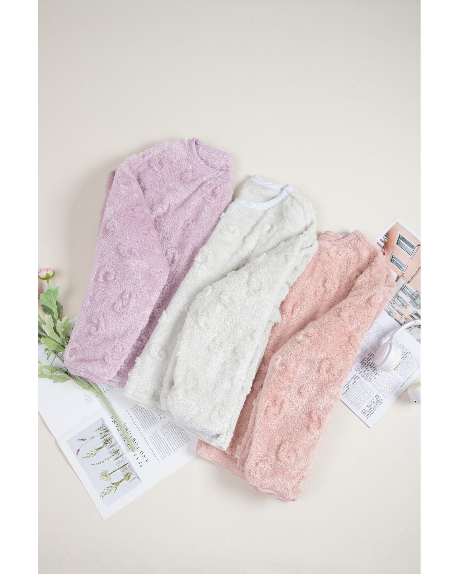 Lavendula Textured Leopard Fleece Loose Two Piece Lounge Set - M