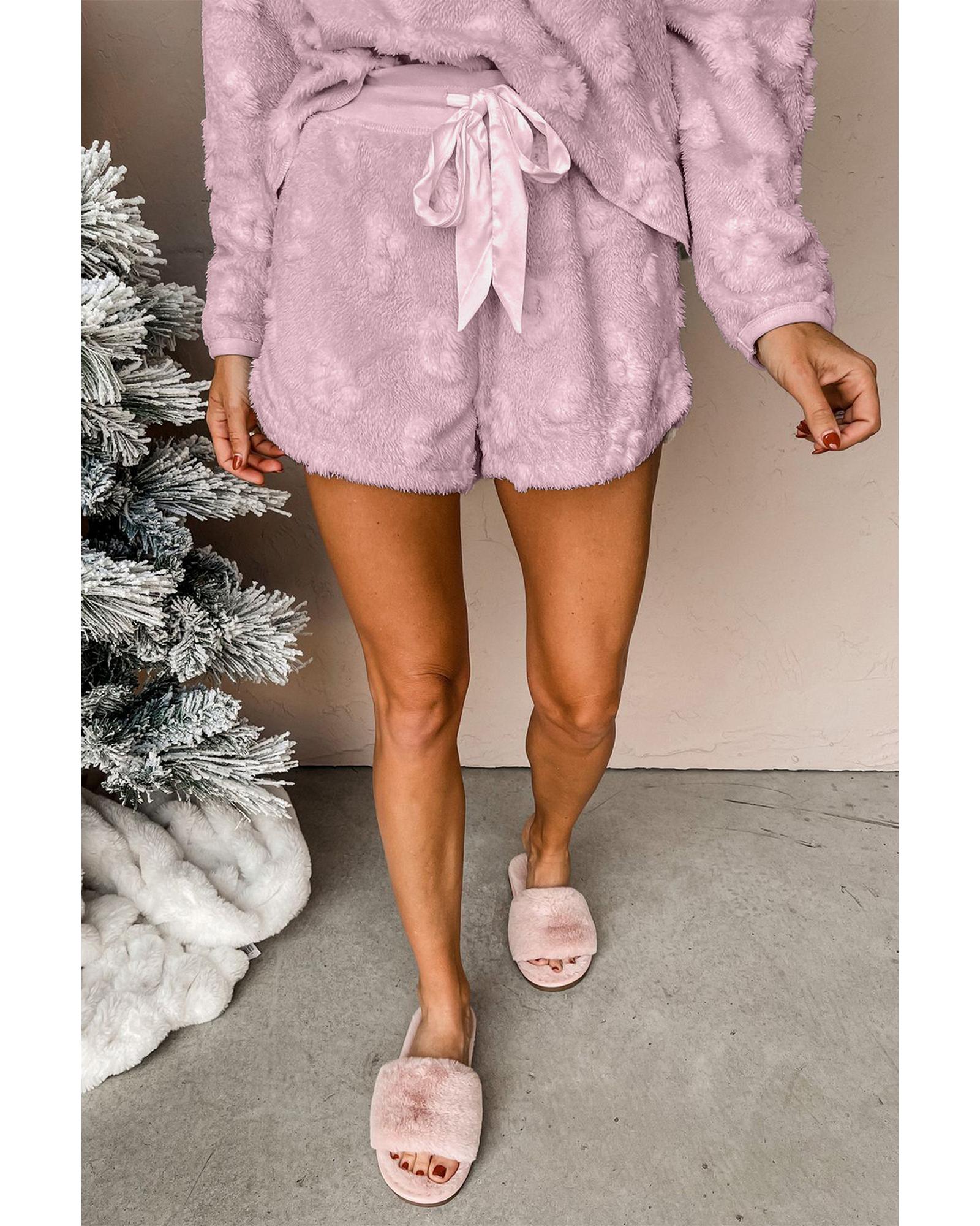 Lavendula Textured Leopard Fleece Loose Two Piece Lounge Set - XL