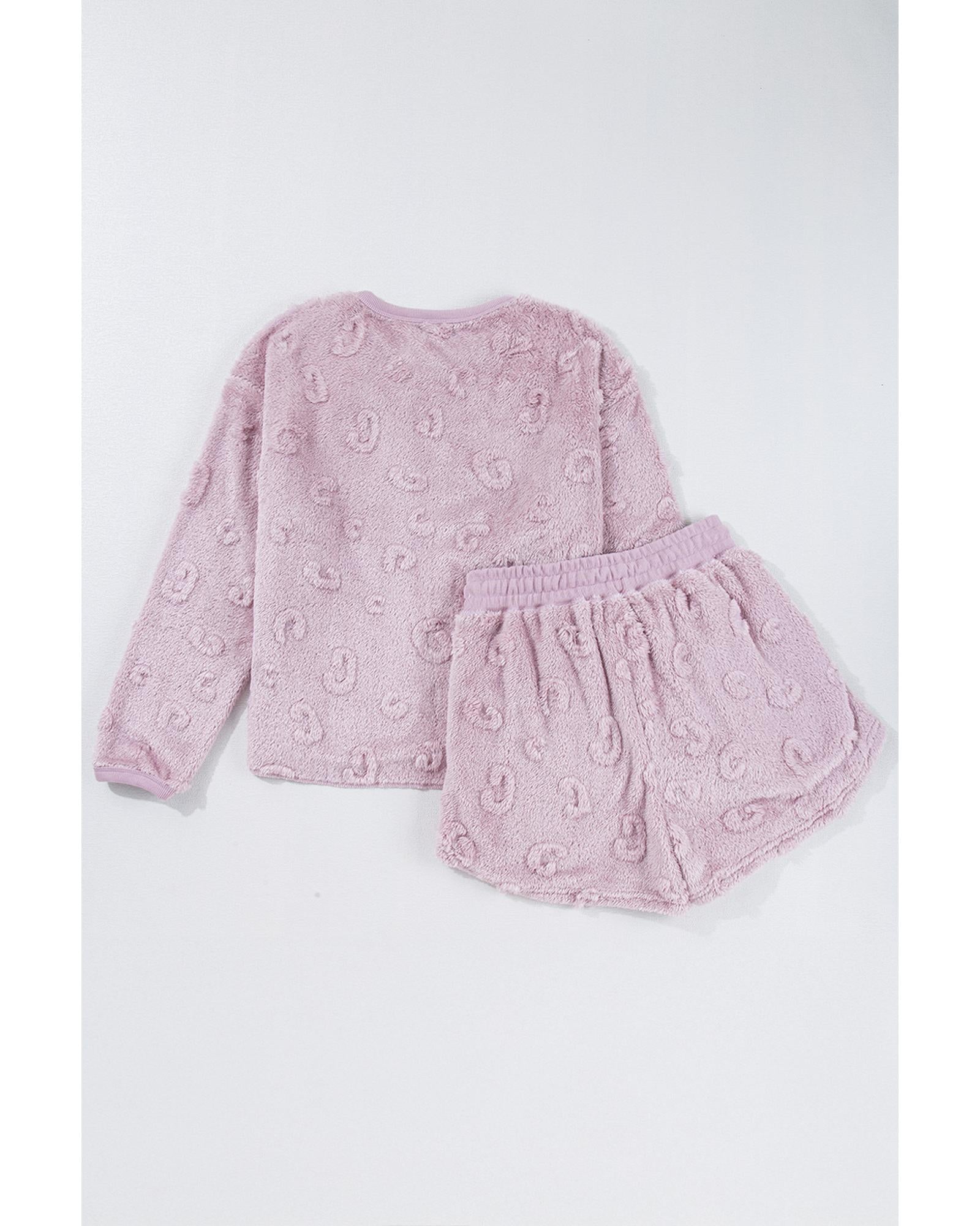 Lavendula Textured Leopard Fleece Loose Two Piece Lounge Set - XL