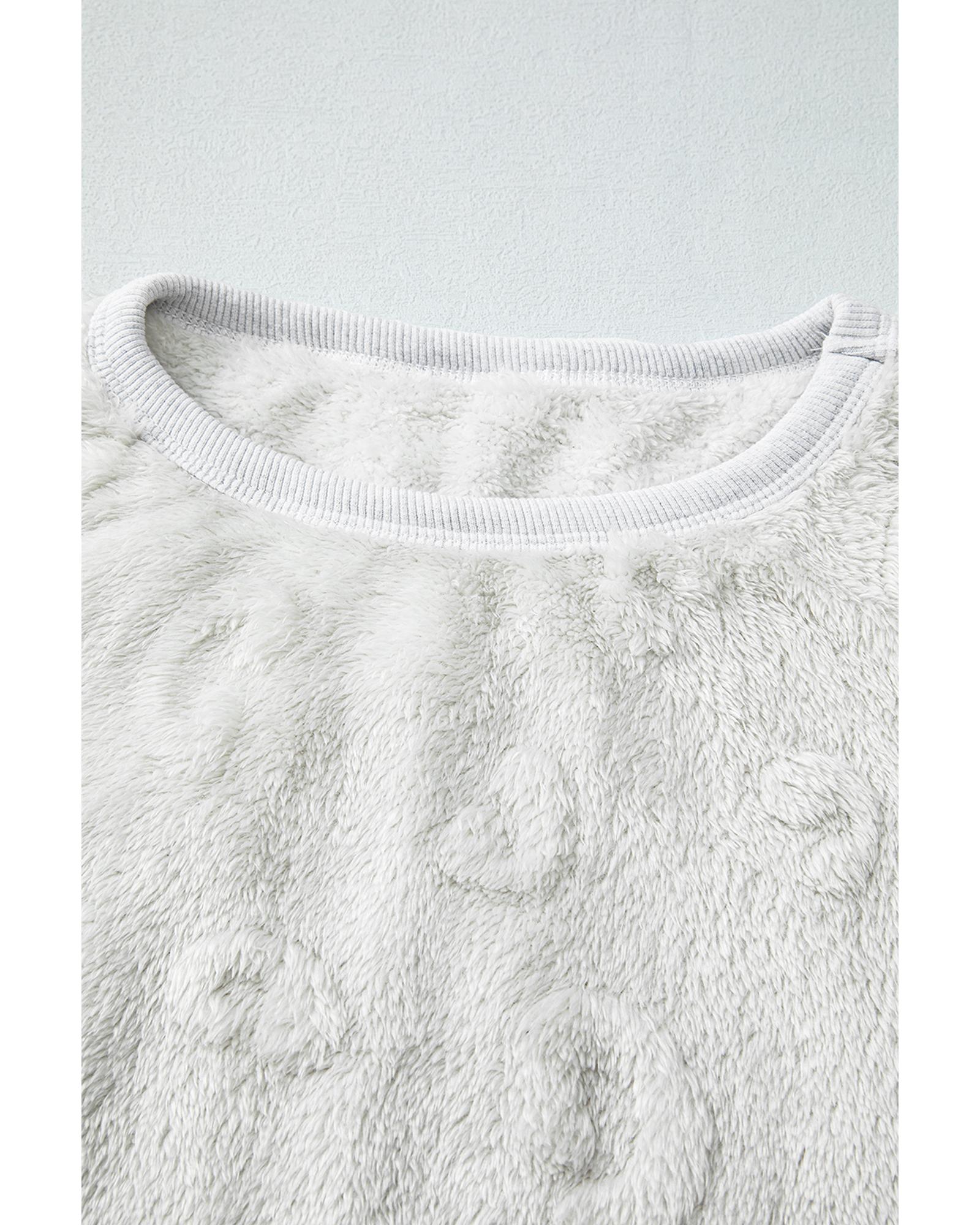 Light Grey Leopard Textured Loose Fit Fleece Lounge Set - M