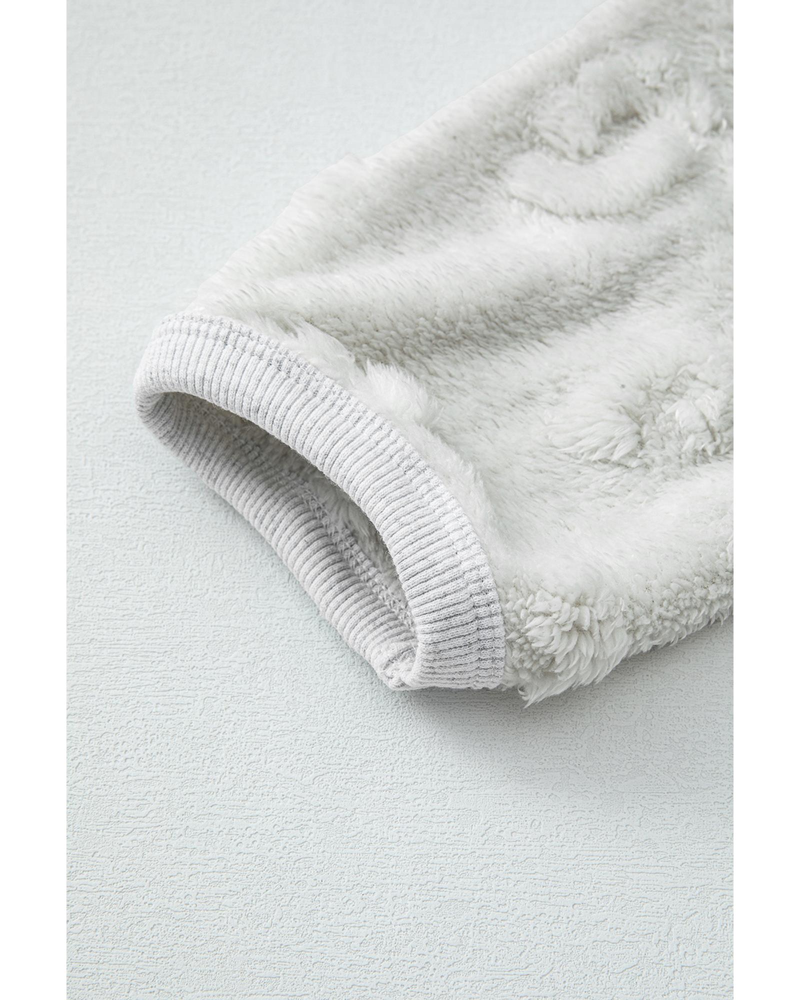 Light Grey Leopard Textured Loose Fit Fleece Lounge Set - M