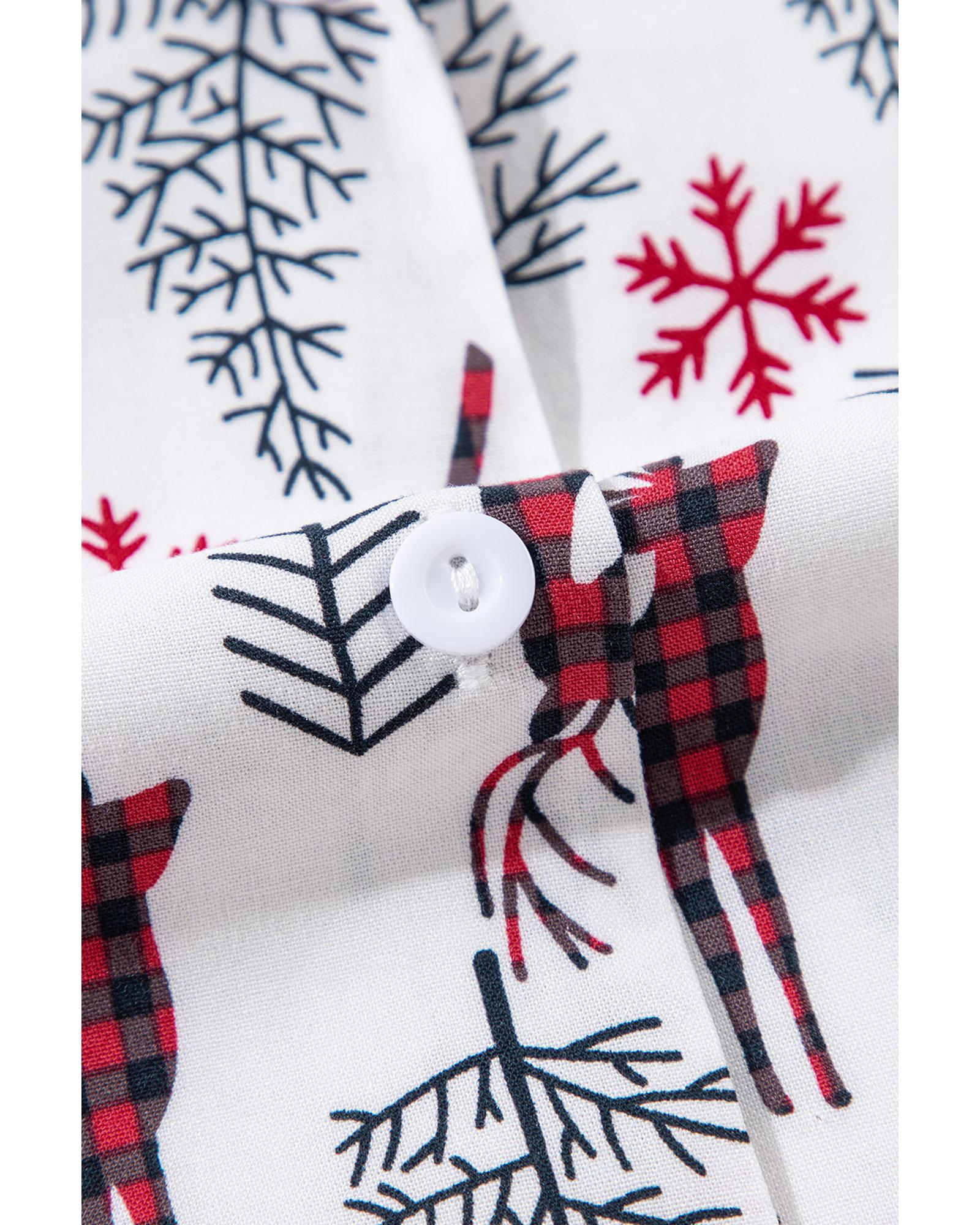 White Christmas Deer Printed Shirt and Shorts Lounge Set - M