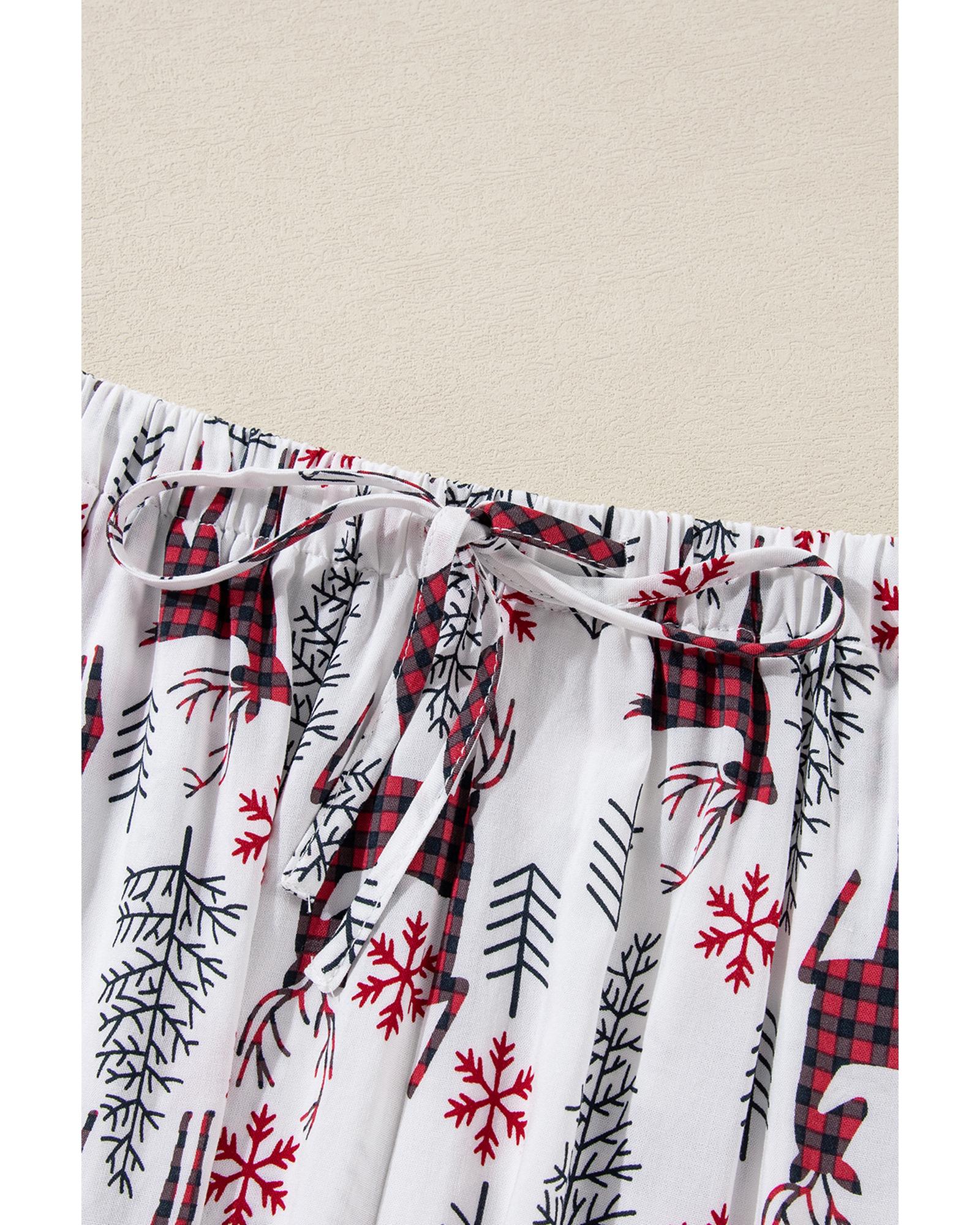 White Christmas Deer Printed Shirt and Shorts Lounge Set - M