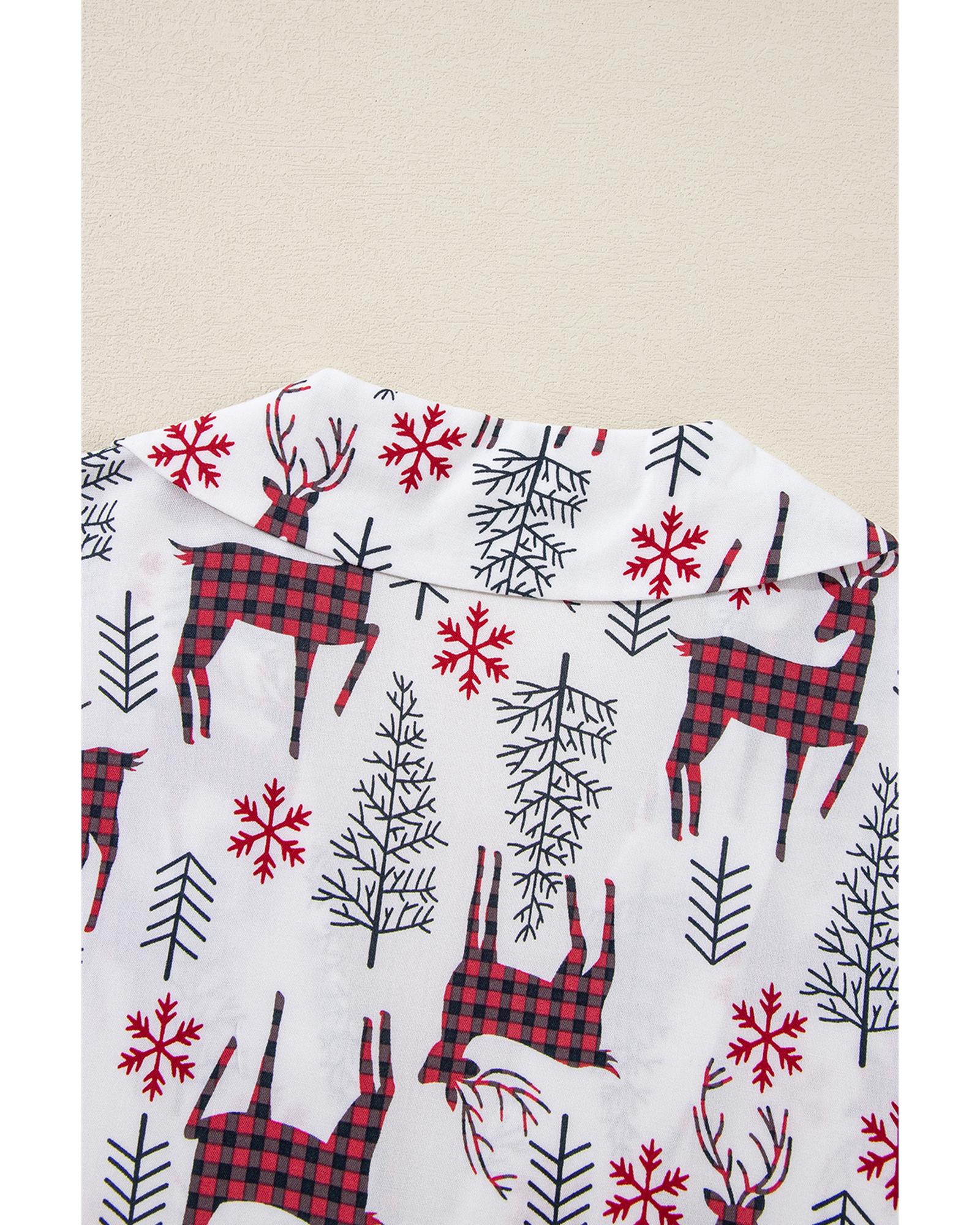 White Christmas Deer Printed Shirt and Shorts Lounge Set - M