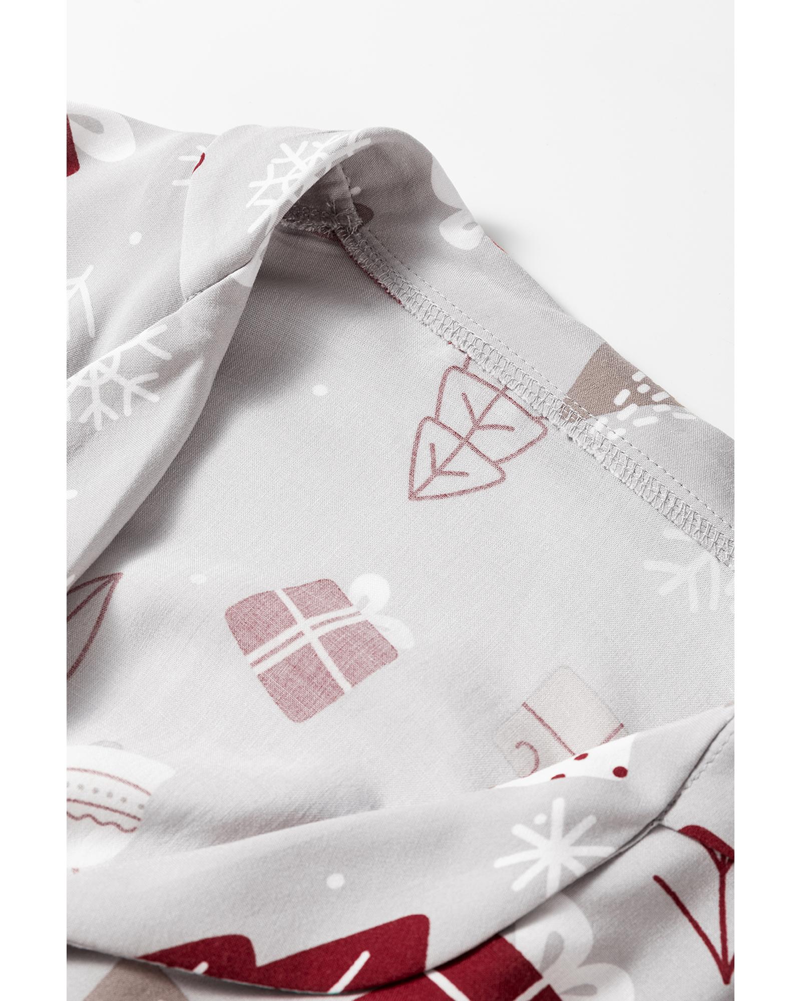 Light Grey Christmas Printed Shirt and Pants Pajama Set - M