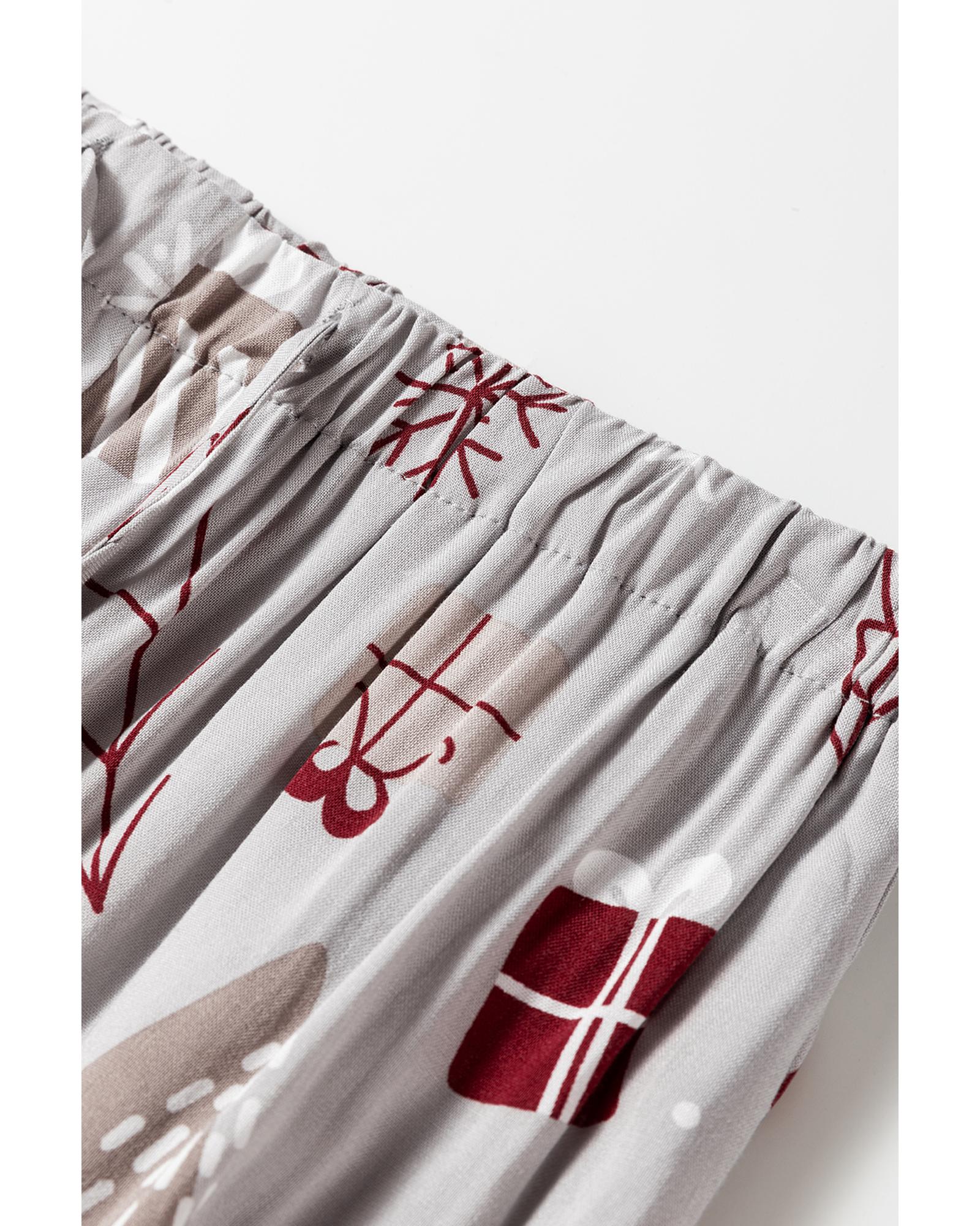 Light Grey Christmas Printed Shirt and Pants Pajama Set - M