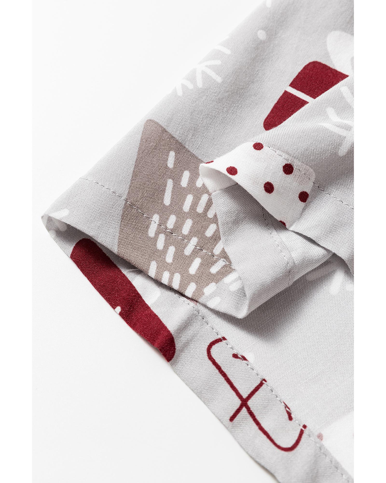 Light Grey Christmas Printed Shirt and Pants Pajama Set - M