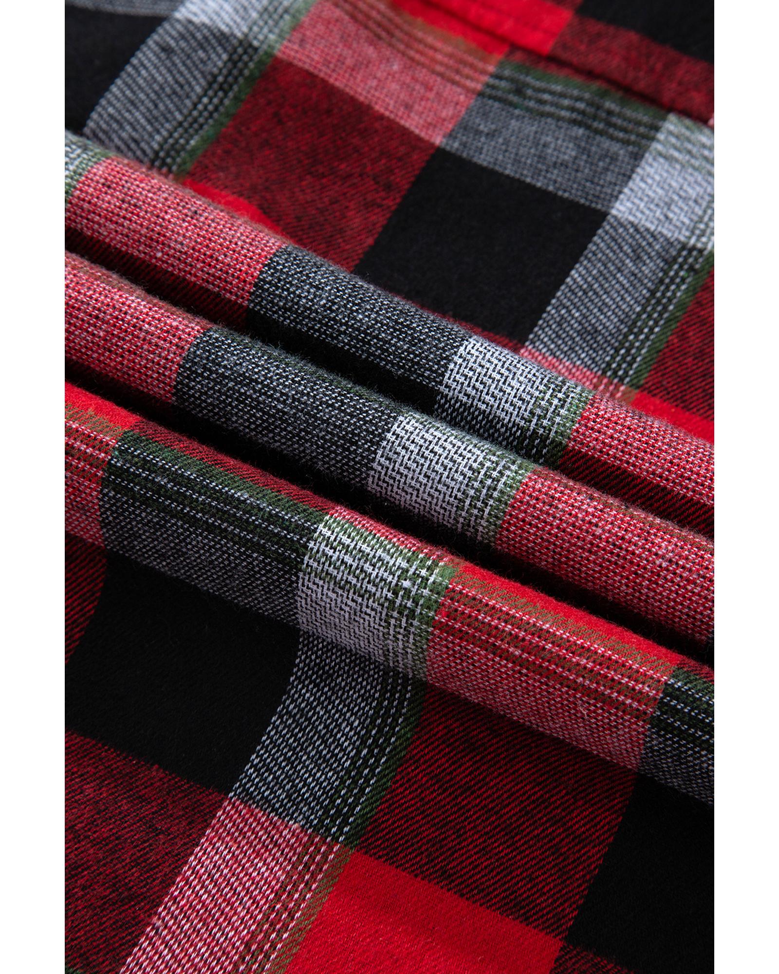 Red Christmas Checkered Pattern Loose Shirt and Pants Lounge Set - M