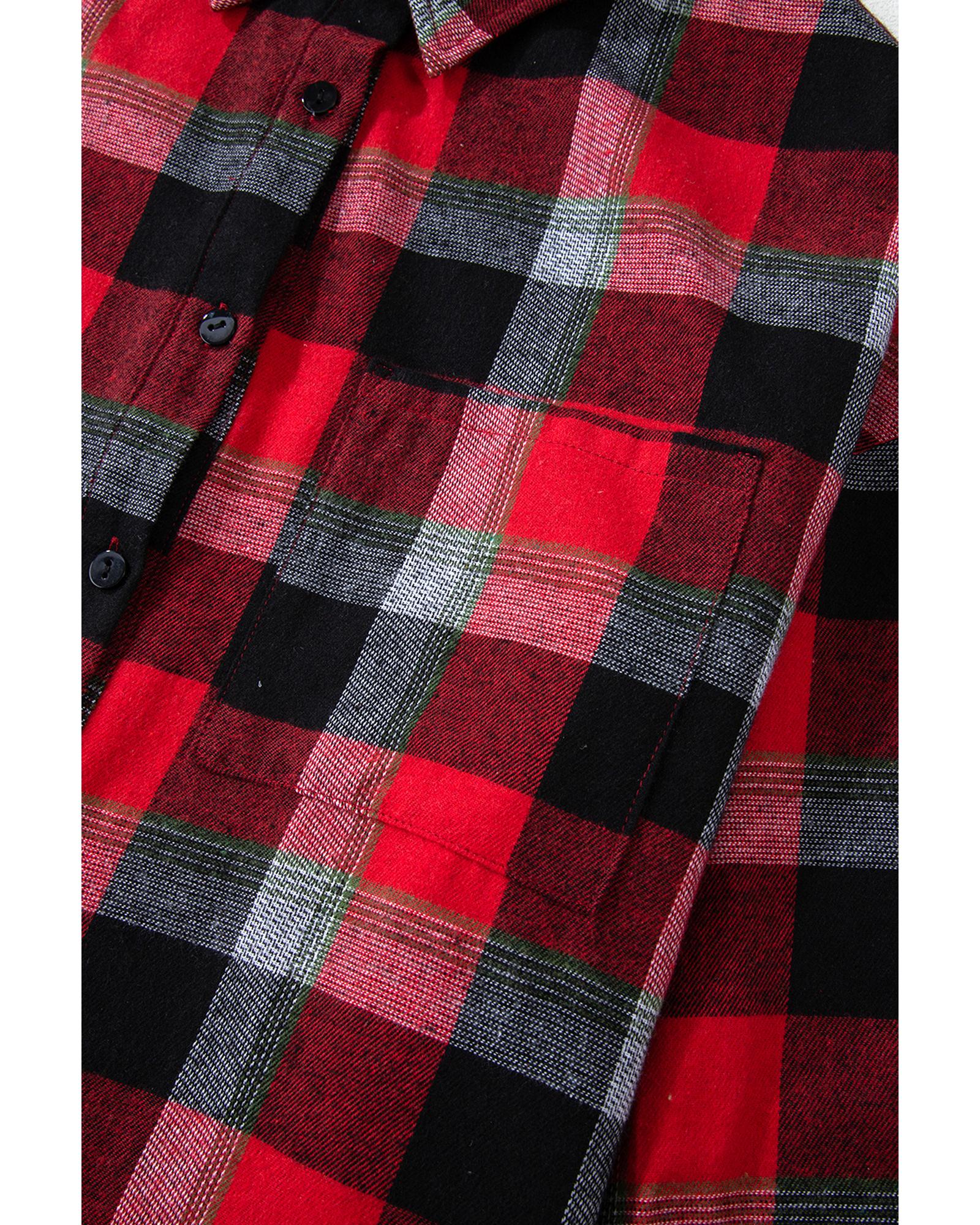 Red Christmas Checkered Pattern Loose Shirt and Pants Lounge Set - M