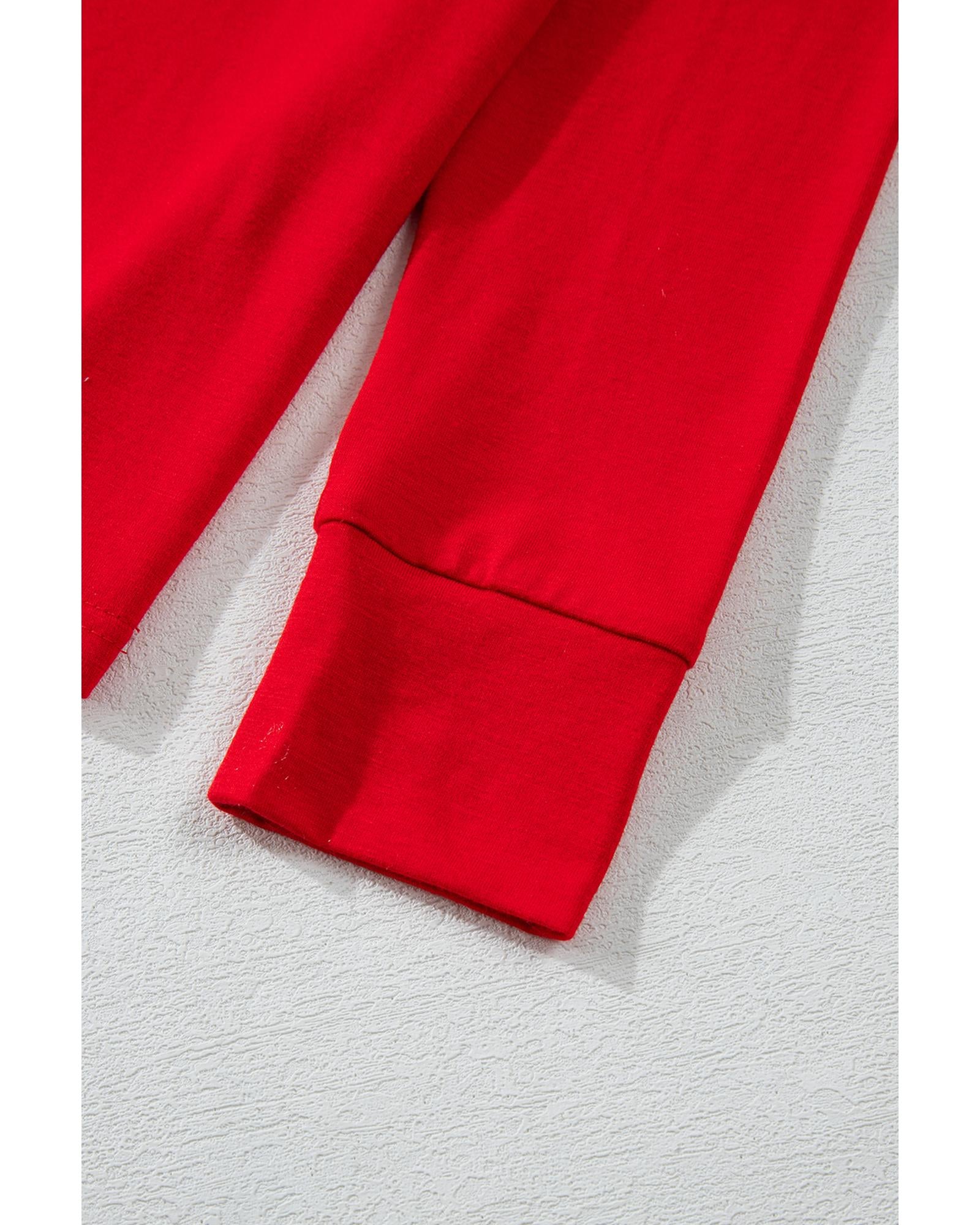 Red Solid Top and Christmas Pants Two Piece Lounge Set - L