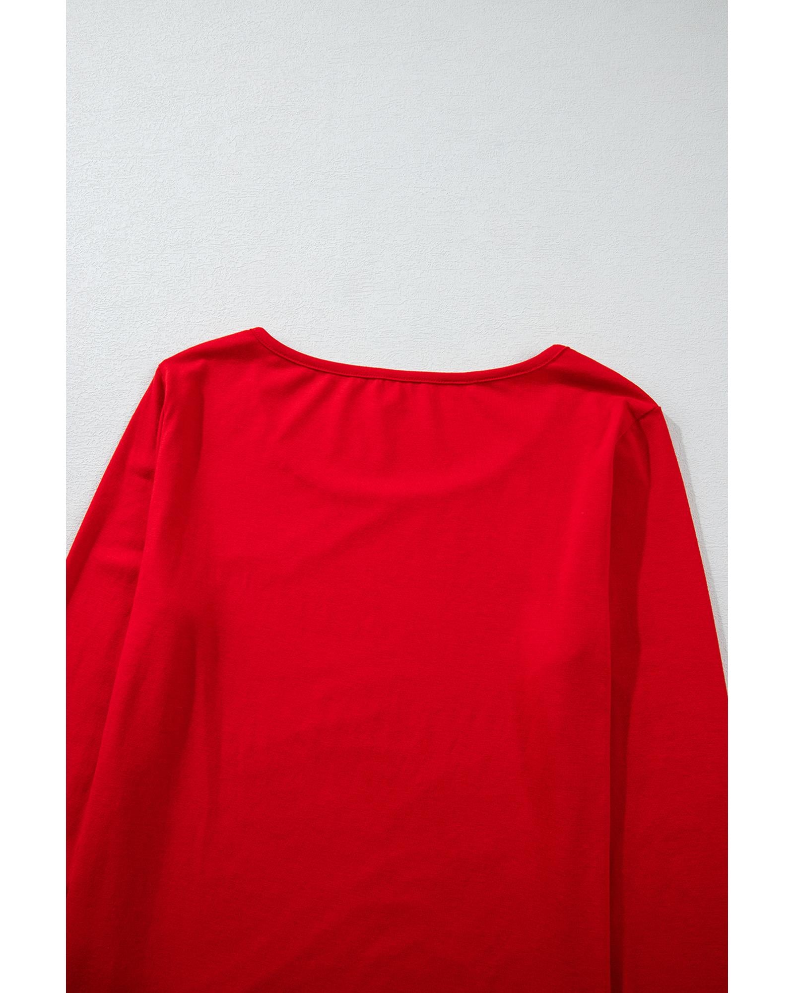 Red Solid Top and Christmas Pants Two Piece Lounge Set - XL