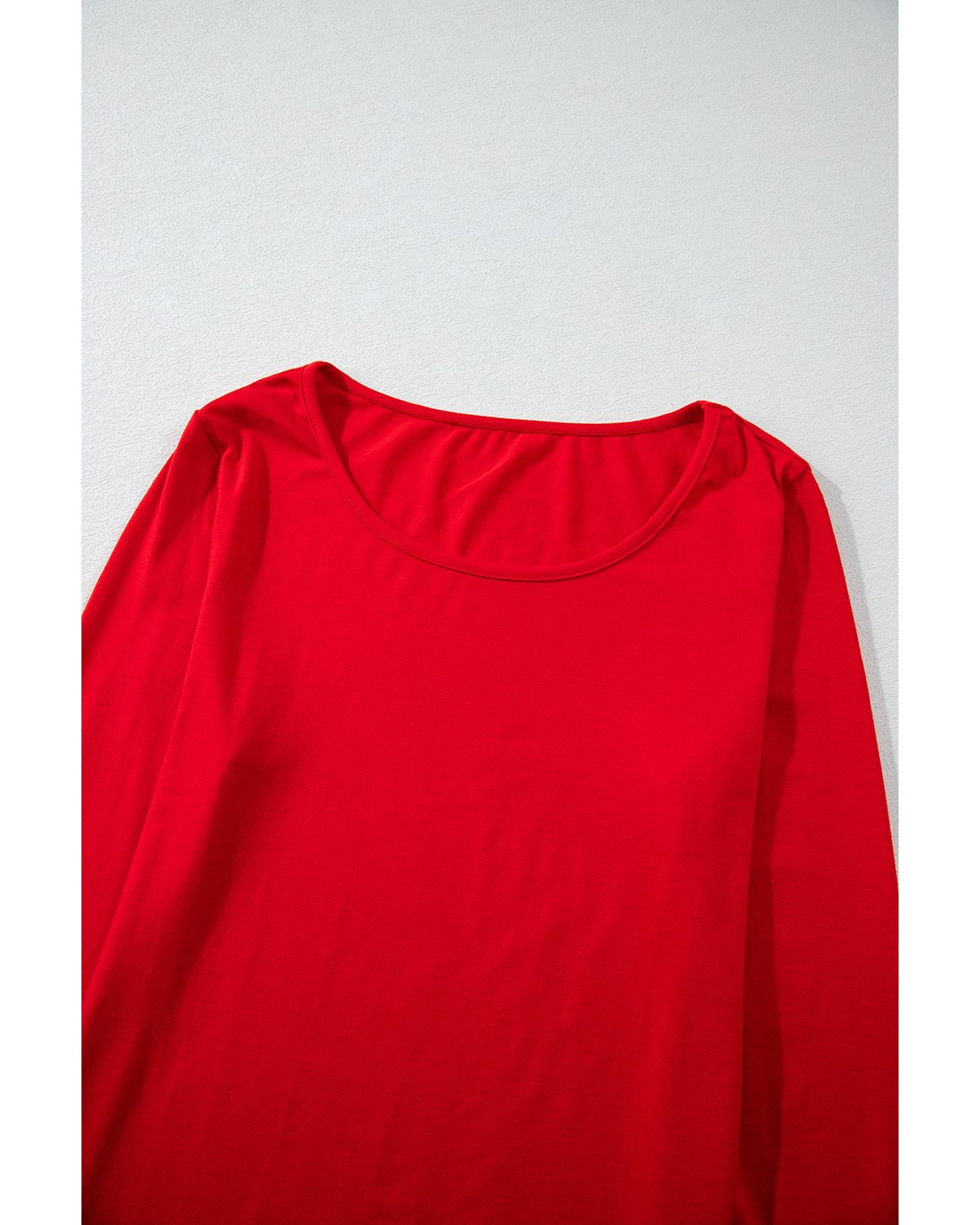 Red Solid Top and Christmas Pants Two Piece Lounge Set - XL