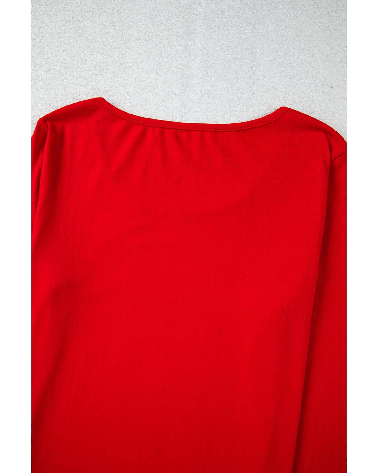 Red Solid Top and Christmas Pants Two Piece Lounge Set - XL