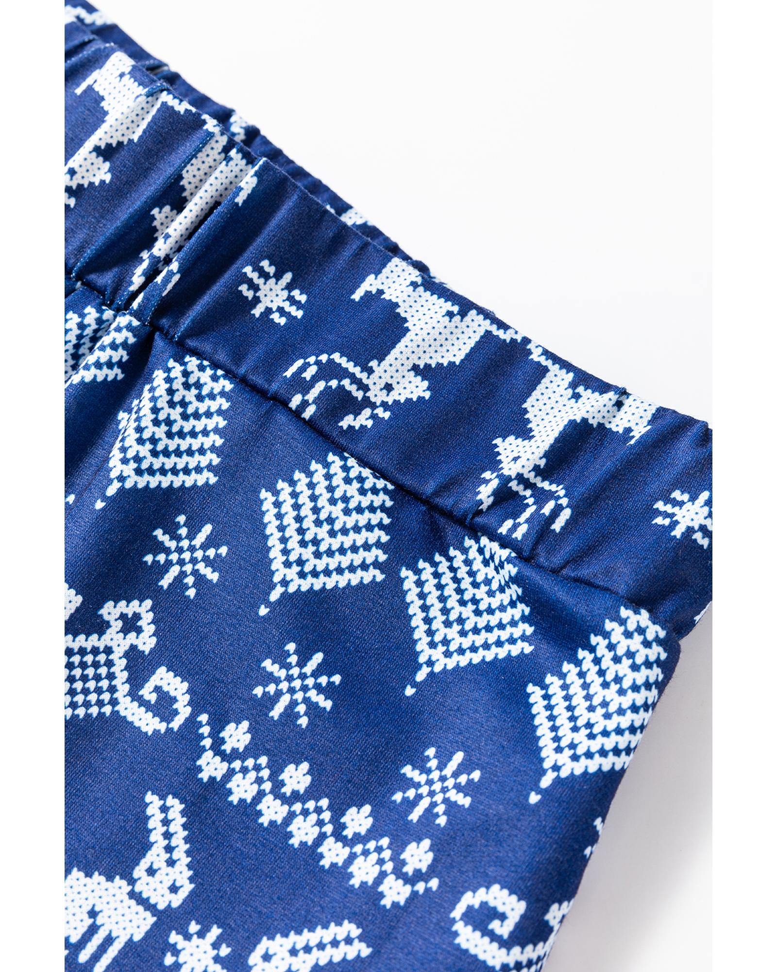 Blue Solid Top and Christmas Pants Two Piece Lounge Set - L