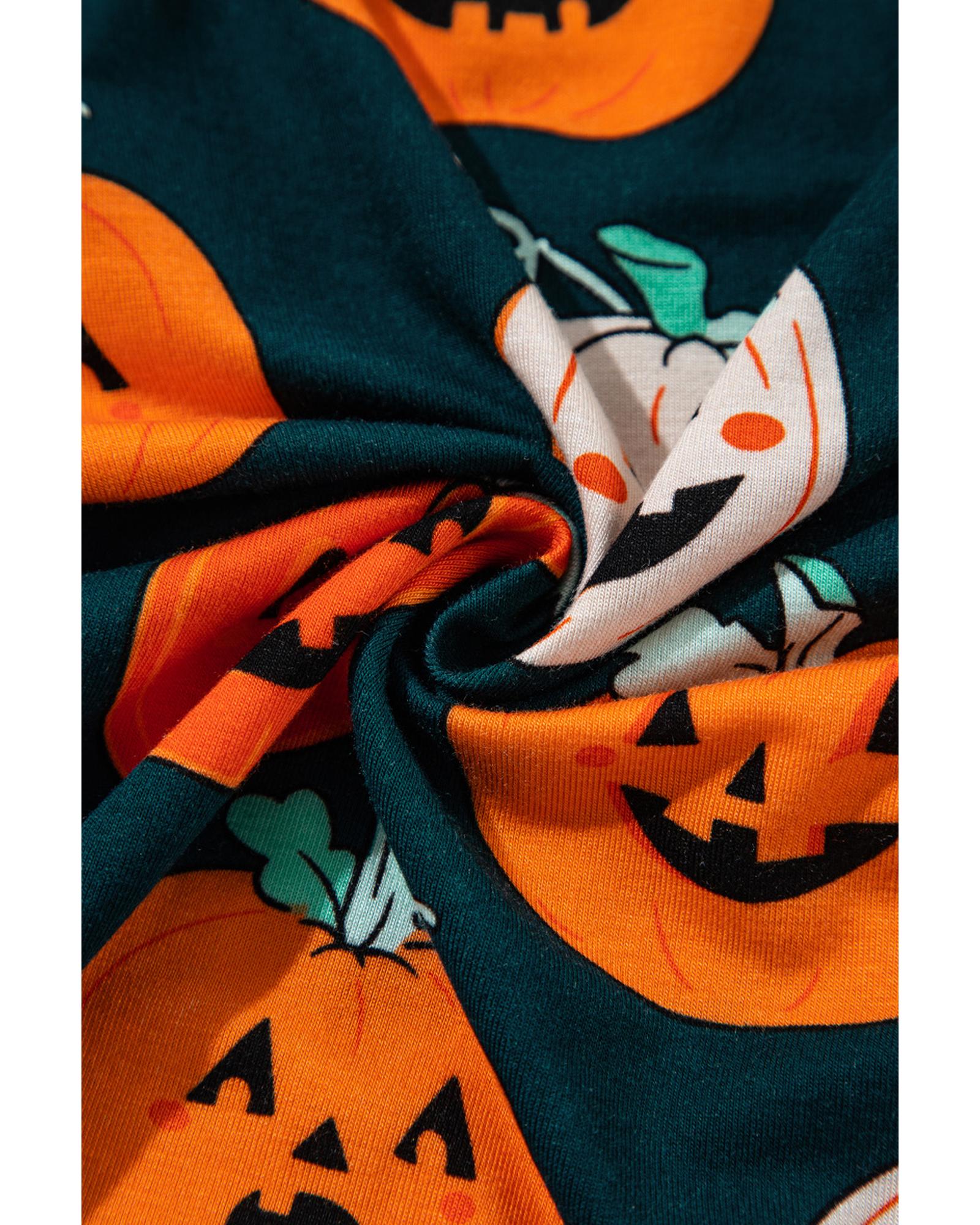 Orange Halloween Pattern Short Sleeve Shirt Pajama Set - XL