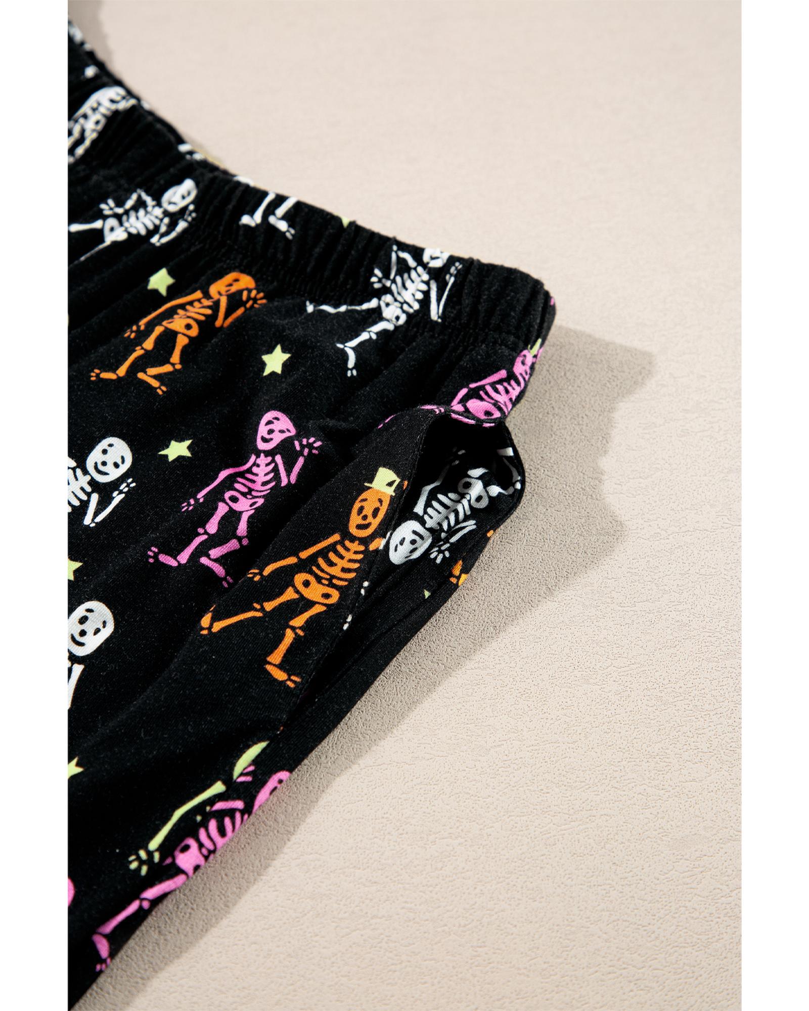 Black Halloween Pattern Short Sleeve Shirt Pajama Set - L