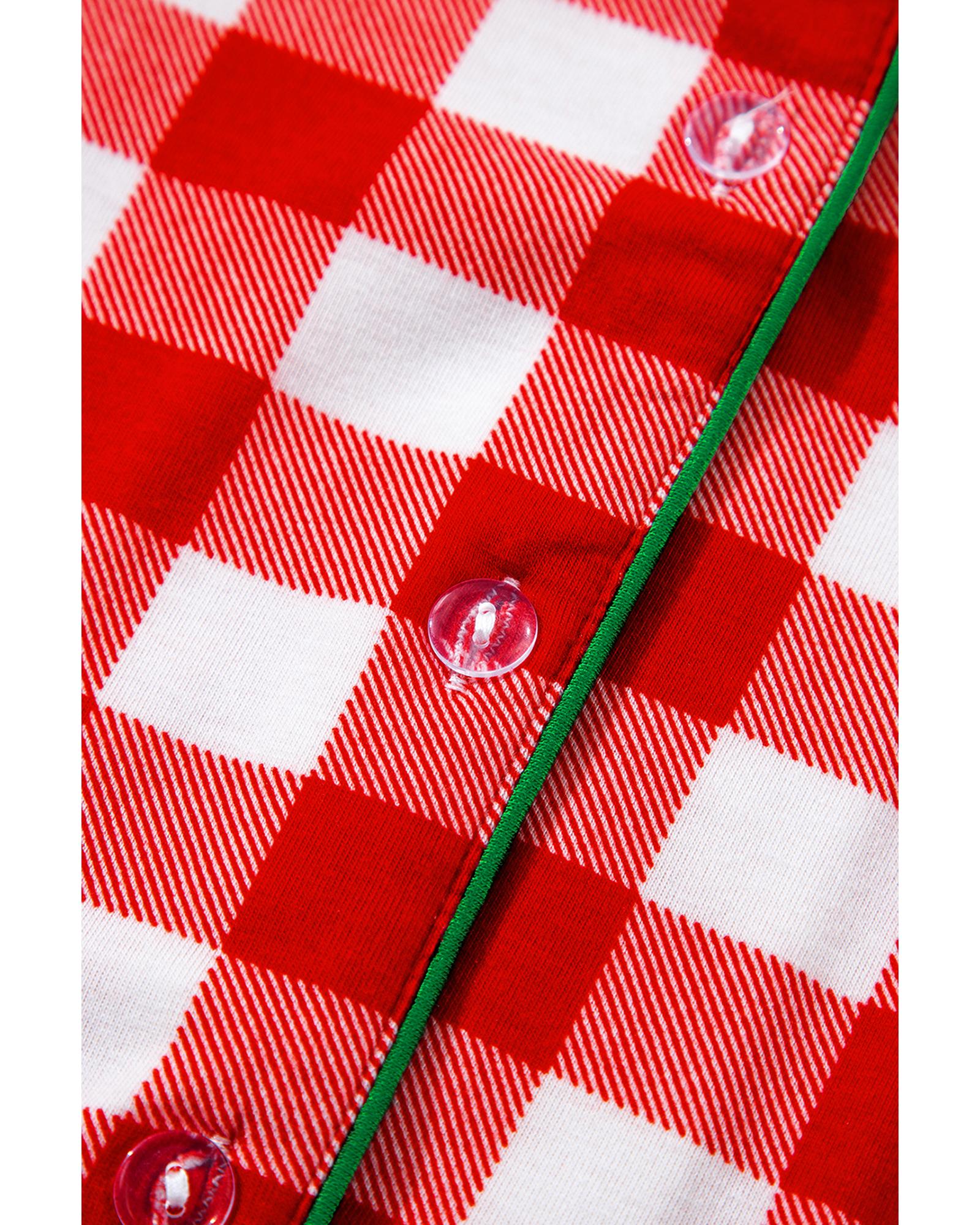 Fiery Red Christmas Plaid Print Shirt and Pants Pajama Set - XL