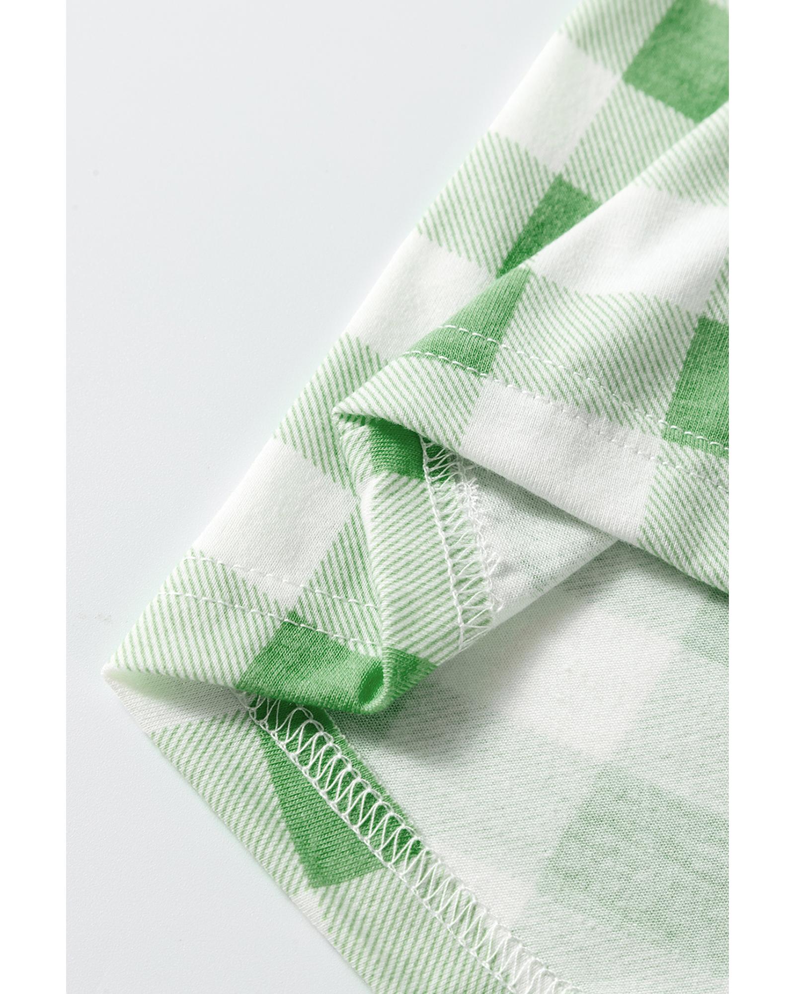 Light Green Christmas Plaid Print Shirt and Pants Pajama Set - M