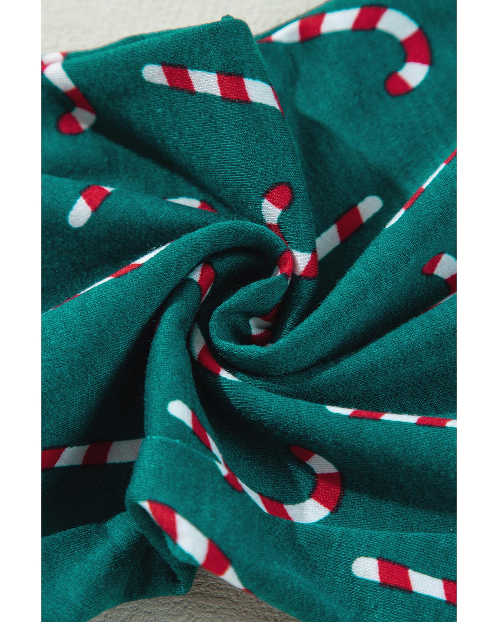Green Christmas Candy Cane Printed Top and Pants Lounge Set - M