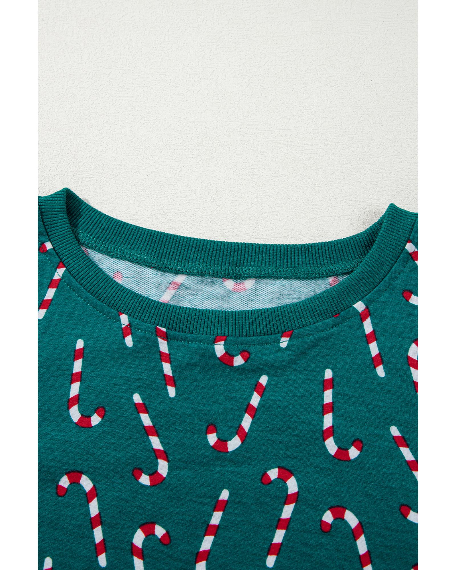 Green Christmas Candy Cane Printed Top and Pants Lounge Set - M