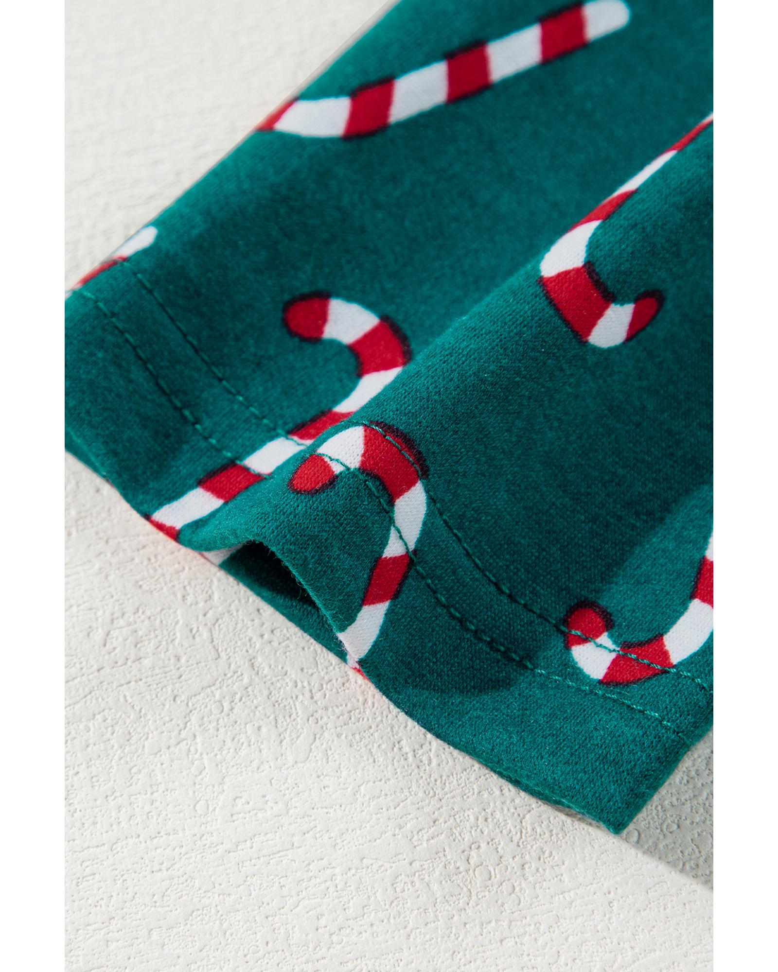 Green Christmas Candy Cane Printed Top and Pants Lounge Set - M