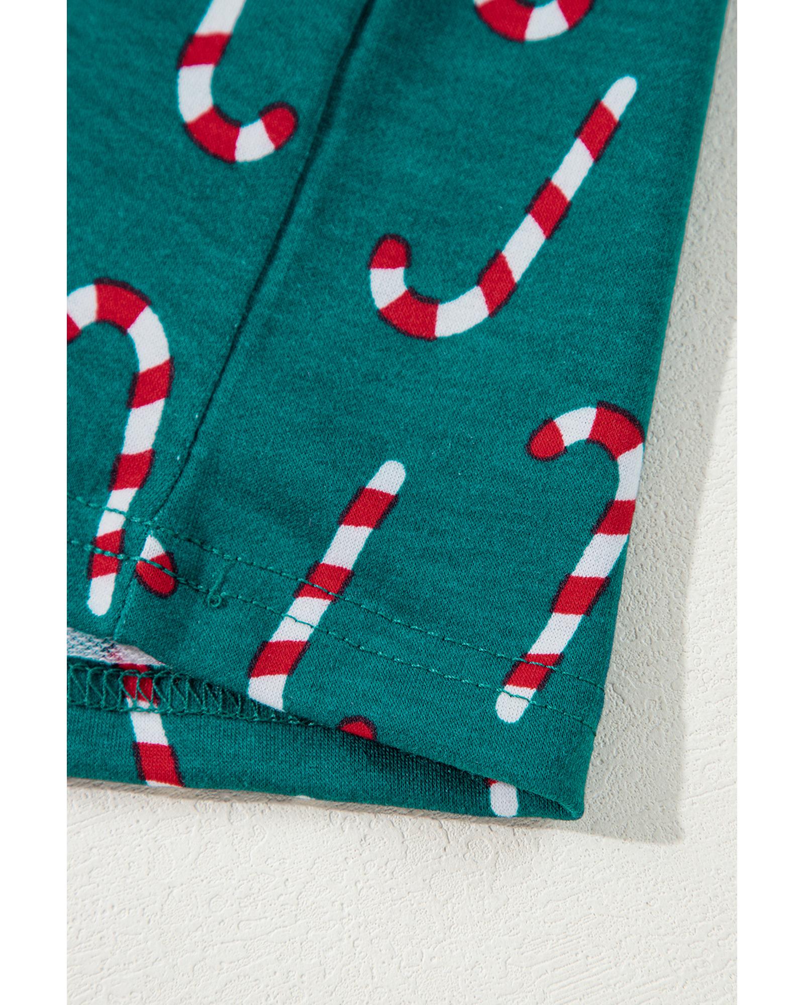 Green Christmas Candy Cane Printed Top and Pants Lounge Set - M