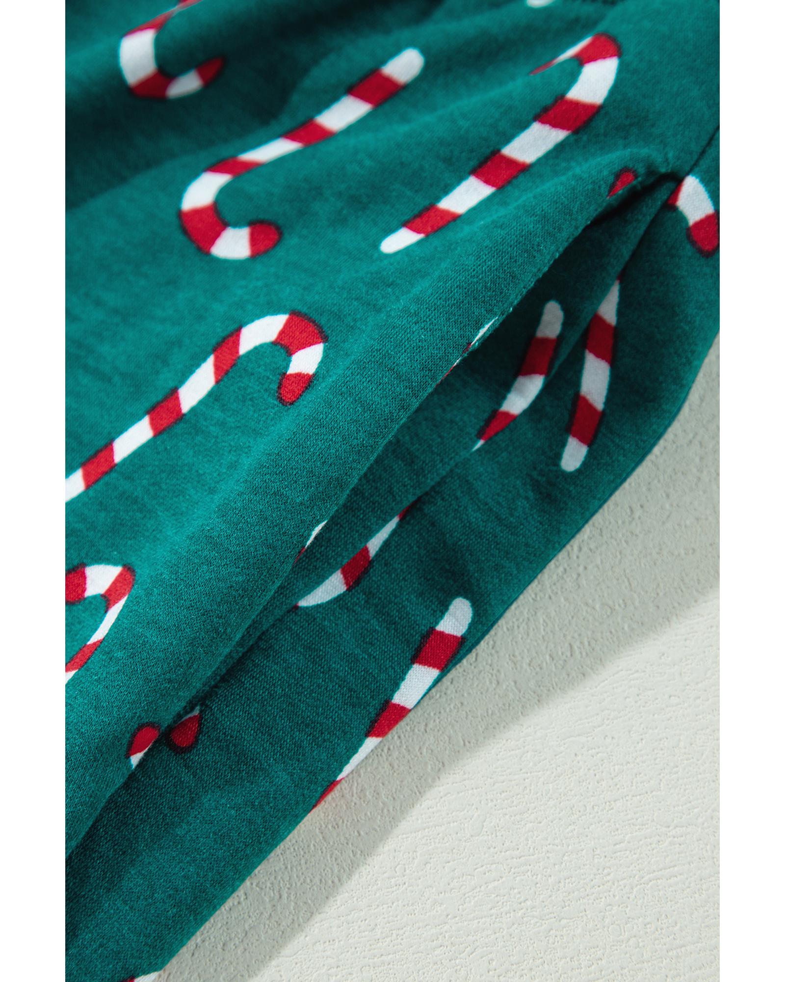 Green Christmas Candy Cane Printed Top and Pants Lounge Set - S