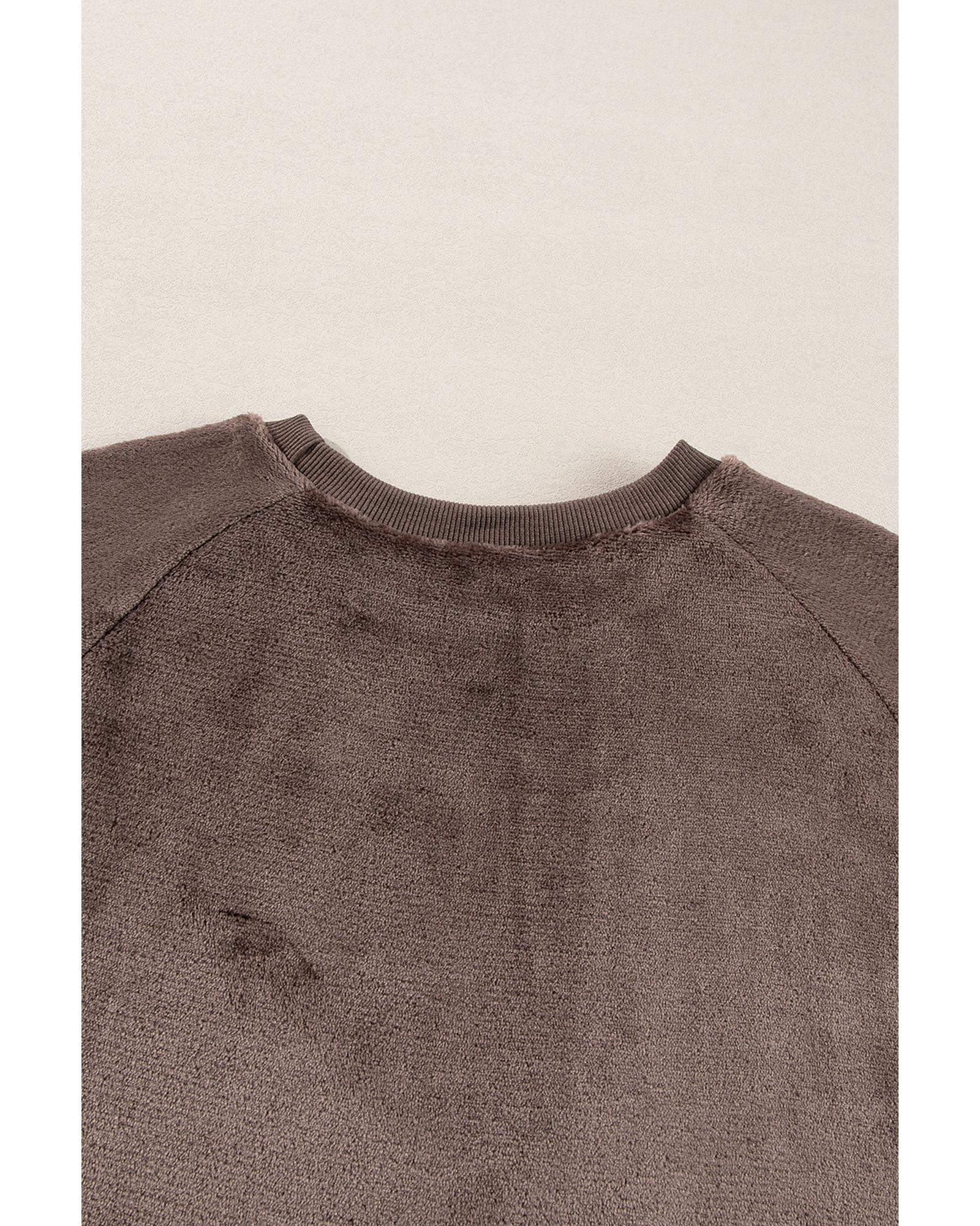 Coffee Solid Loose Fit Two Piece Fleece Lounge Set - 2XL